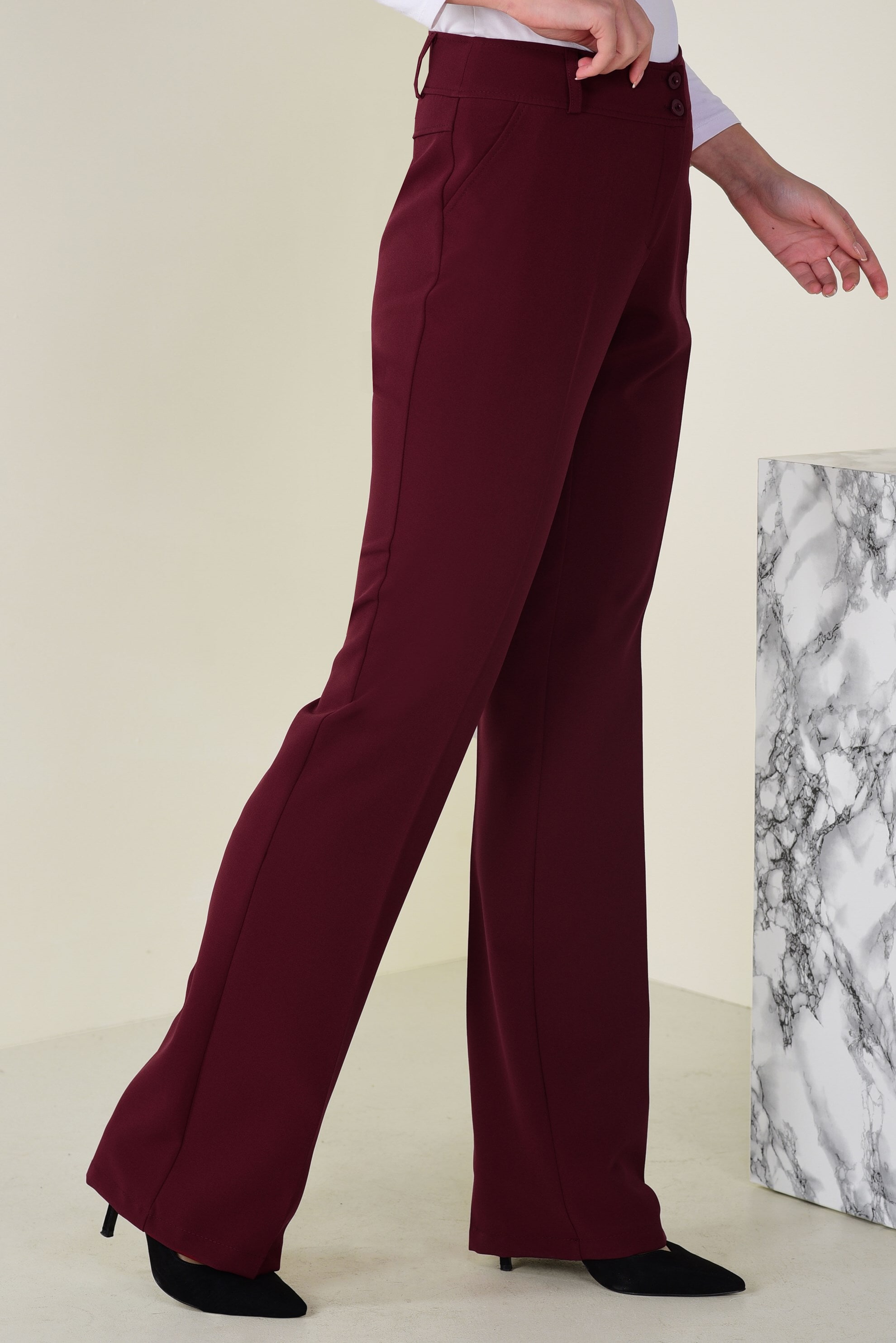 Tesettür giyim BORDO GENİŞ PAÇA YÜKSEK BEL PANTOLON 7409 