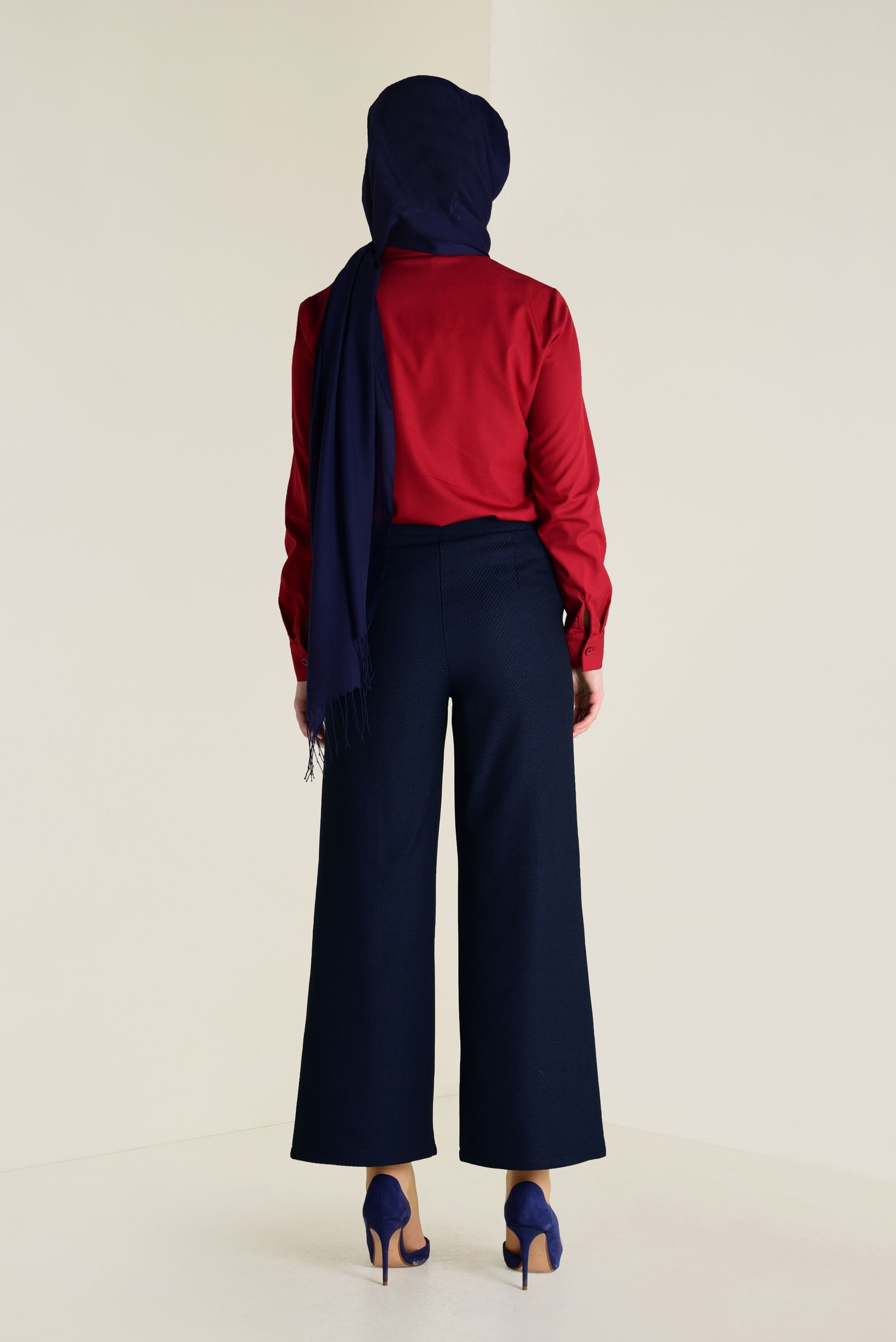 Tesettür giyim LACİVERT YÜKSEL BEL DÜĞME DETAYLI PANTOLON 7410