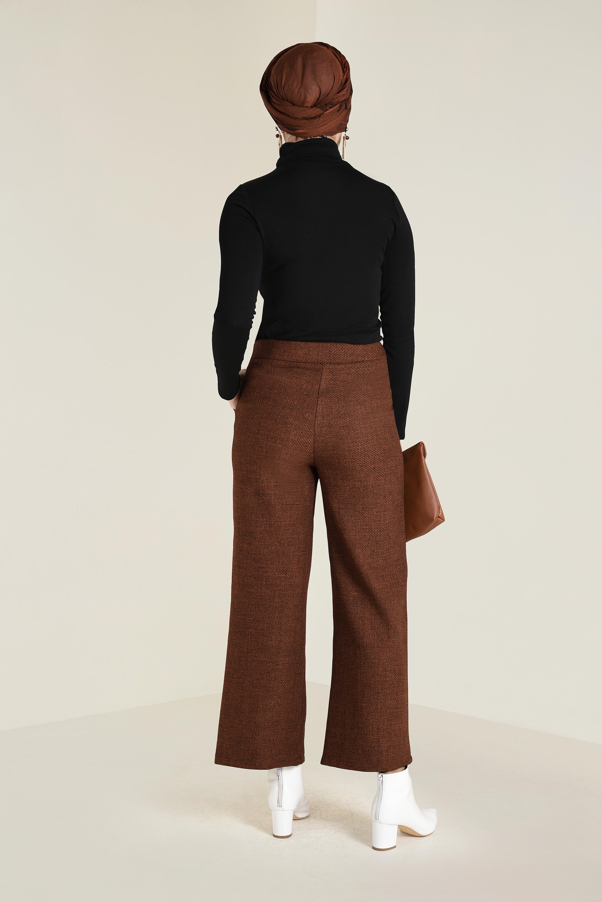 Tesettür giyim TABA YÜKSEL BEL DÜĞME DETAYLI PANTOLON 7410