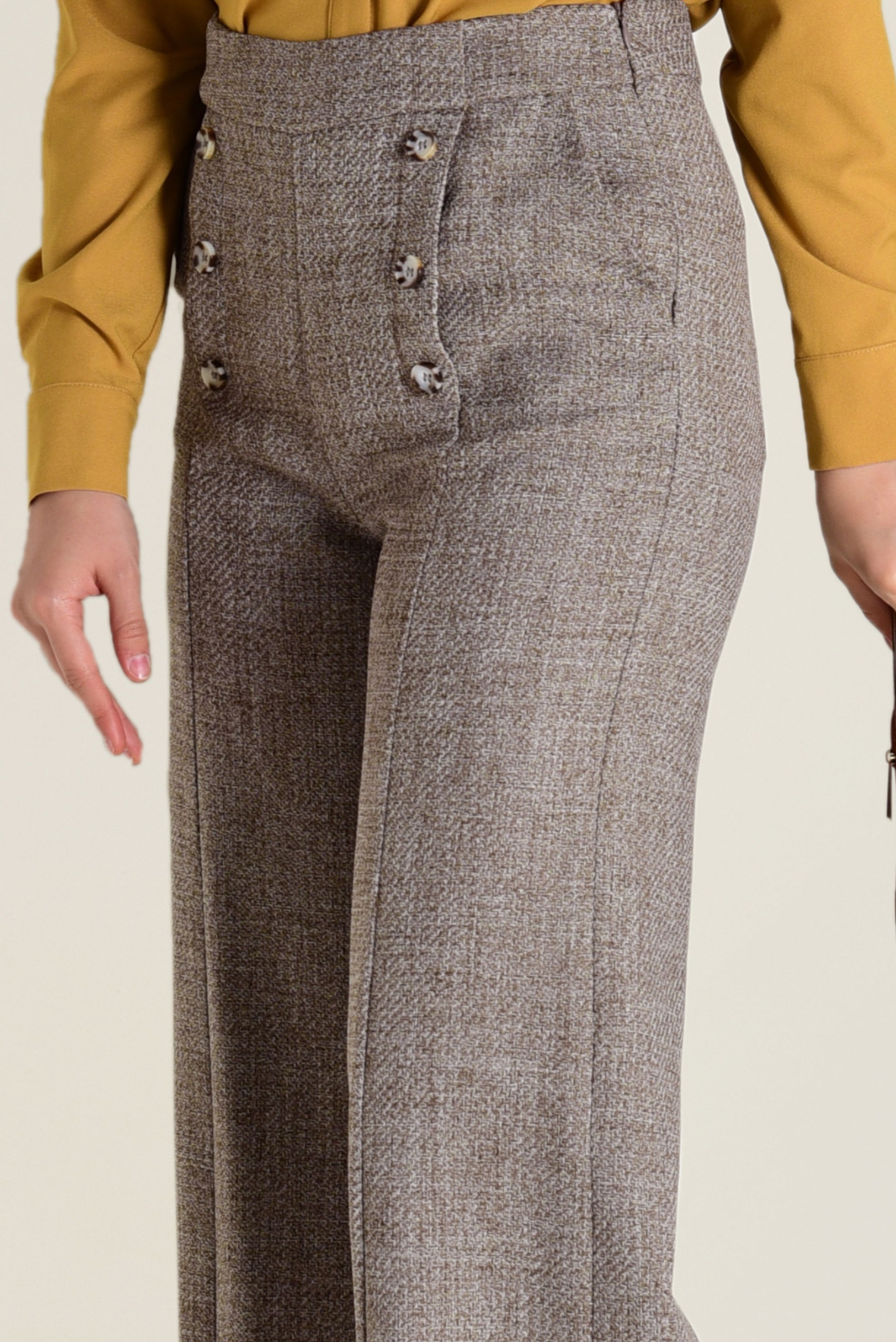 Tesettür giyim VİZON YÜKSEL BEL DÜĞME DETAYLI PANTOLON 7410