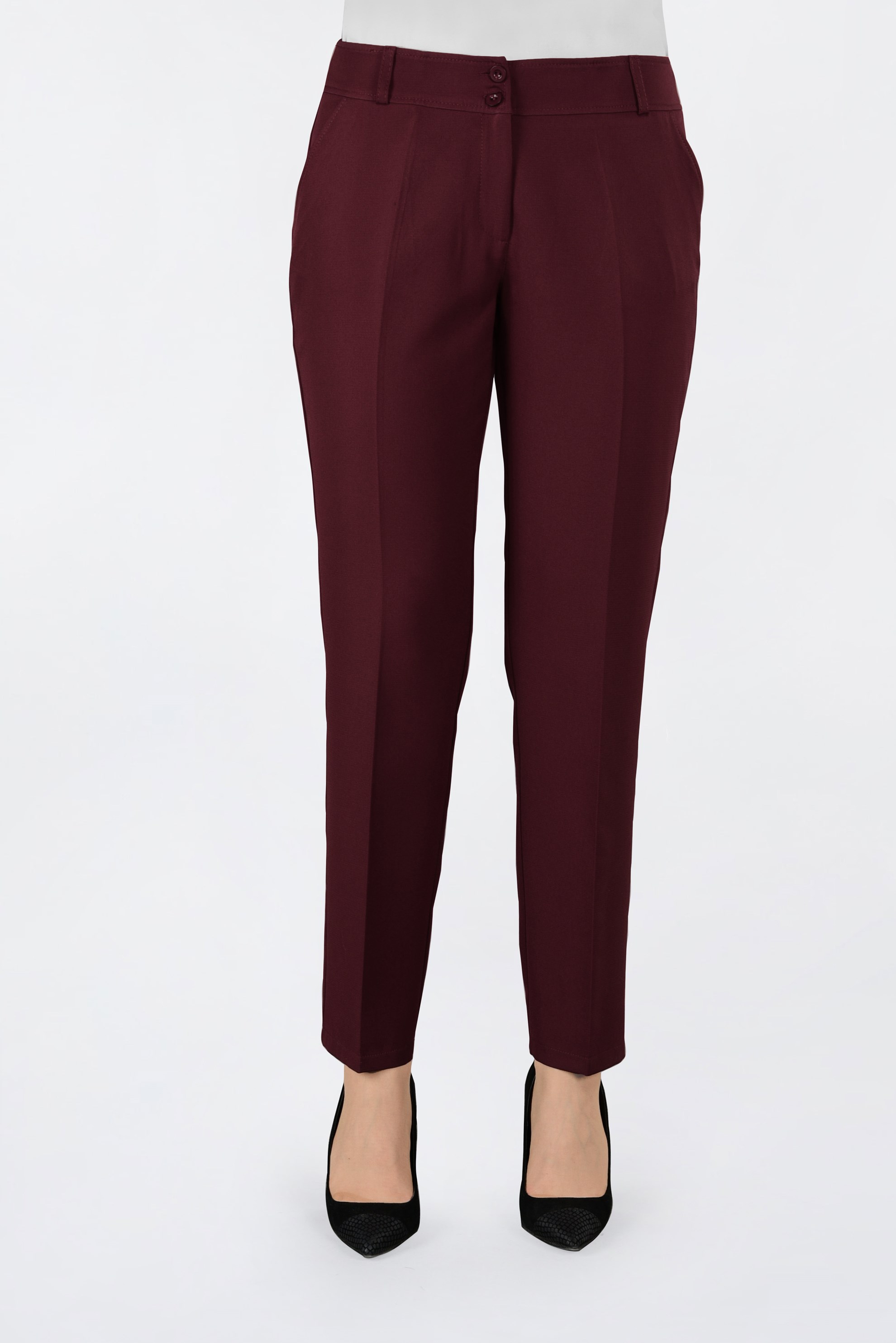 Tesettür giyim BORDO DÜĞMELİ HAVUÇ PANTOLON 7412