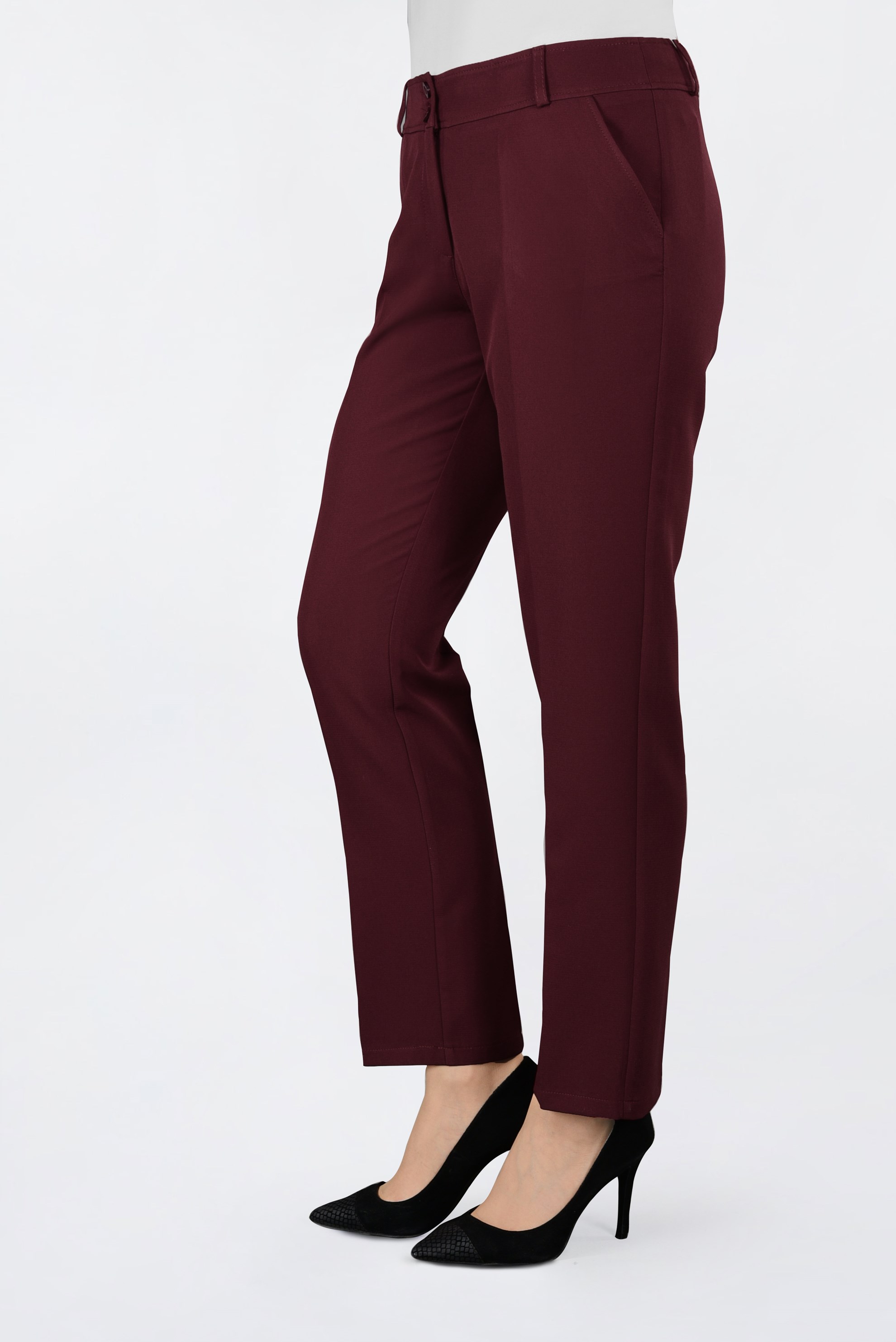 Tesettür giyim BORDO DÜĞMELİ HAVUÇ PANTOLON 7412