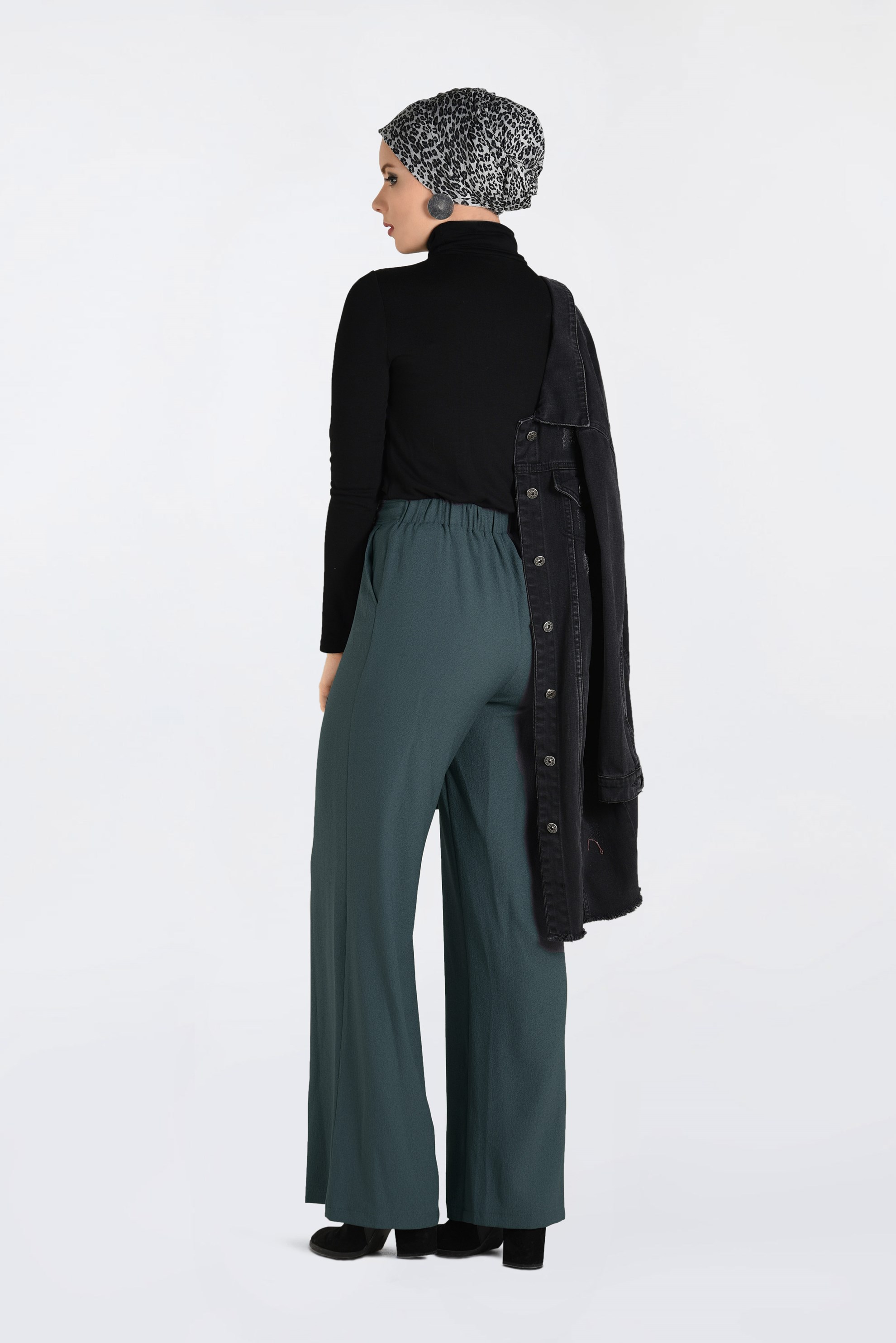 Tesettür giyim GRİ BELİ BAĞCIKLI BOL PAÇA PANTOLON  7413 