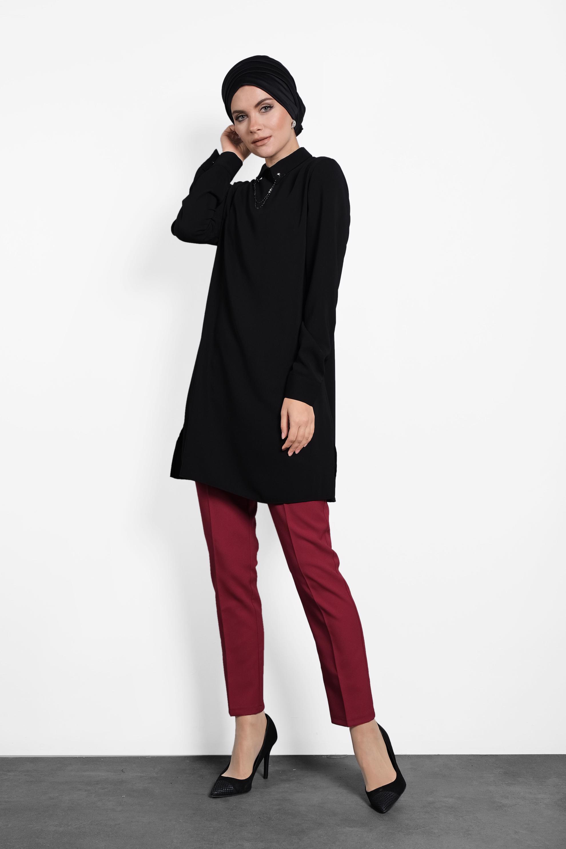 Tesettür giyim KIRMIZI ARA BEL DAR PAÇA PANTOLON 7414