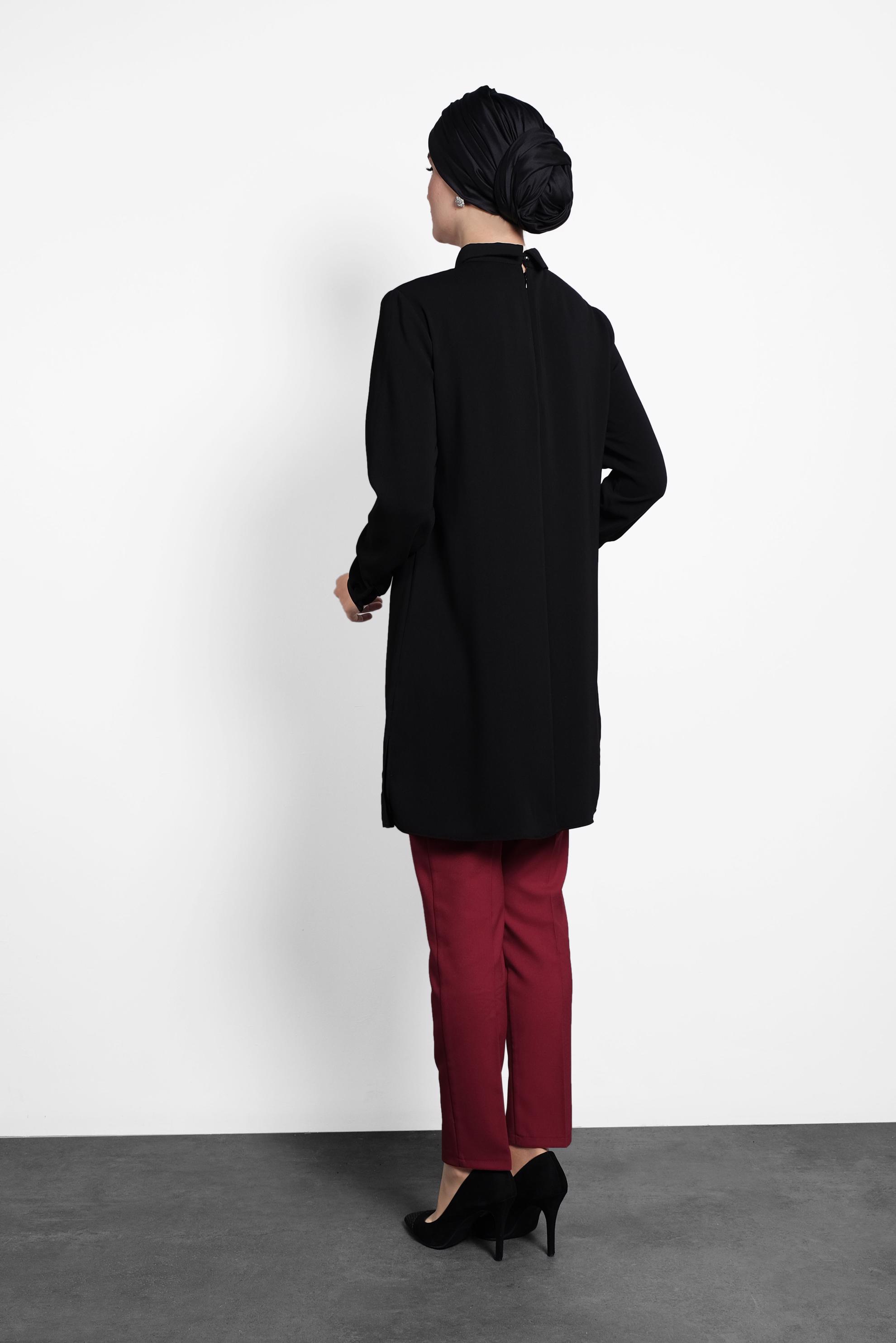 Tesettür giyim KIRMIZI ARA BEL DAR PAÇA PANTOLON 7414