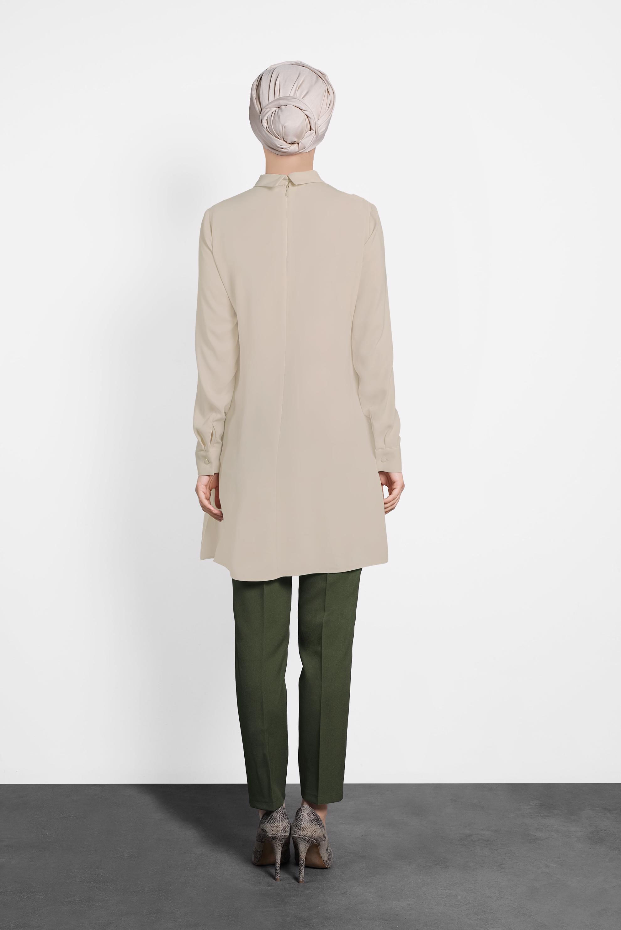 Tesettür giyim HAKİ ARA BEL DAR PAÇA PANTOLON 7414