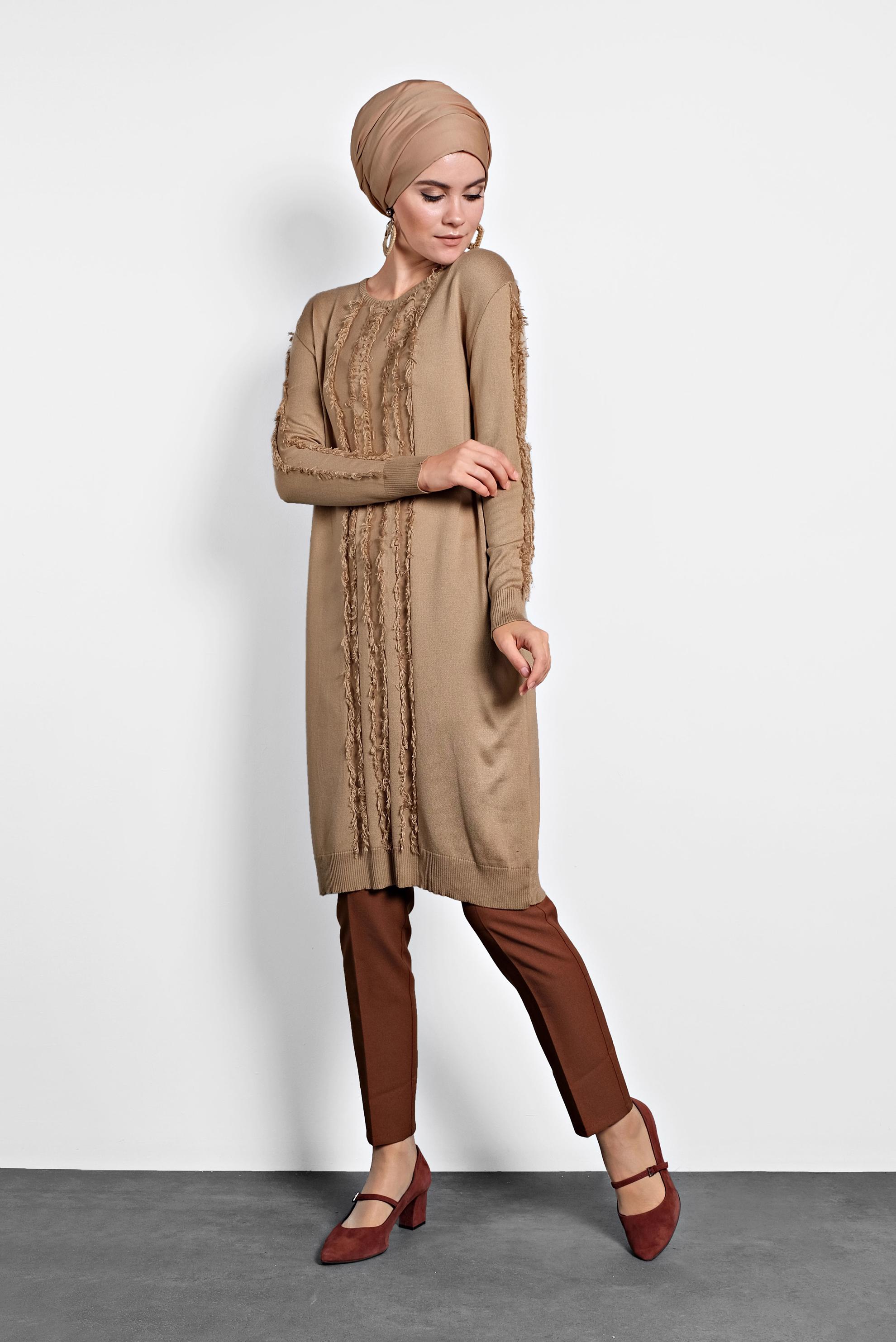 Tesettür giyim TABA ARA BEL DAR PAÇA PANTOLON 7414