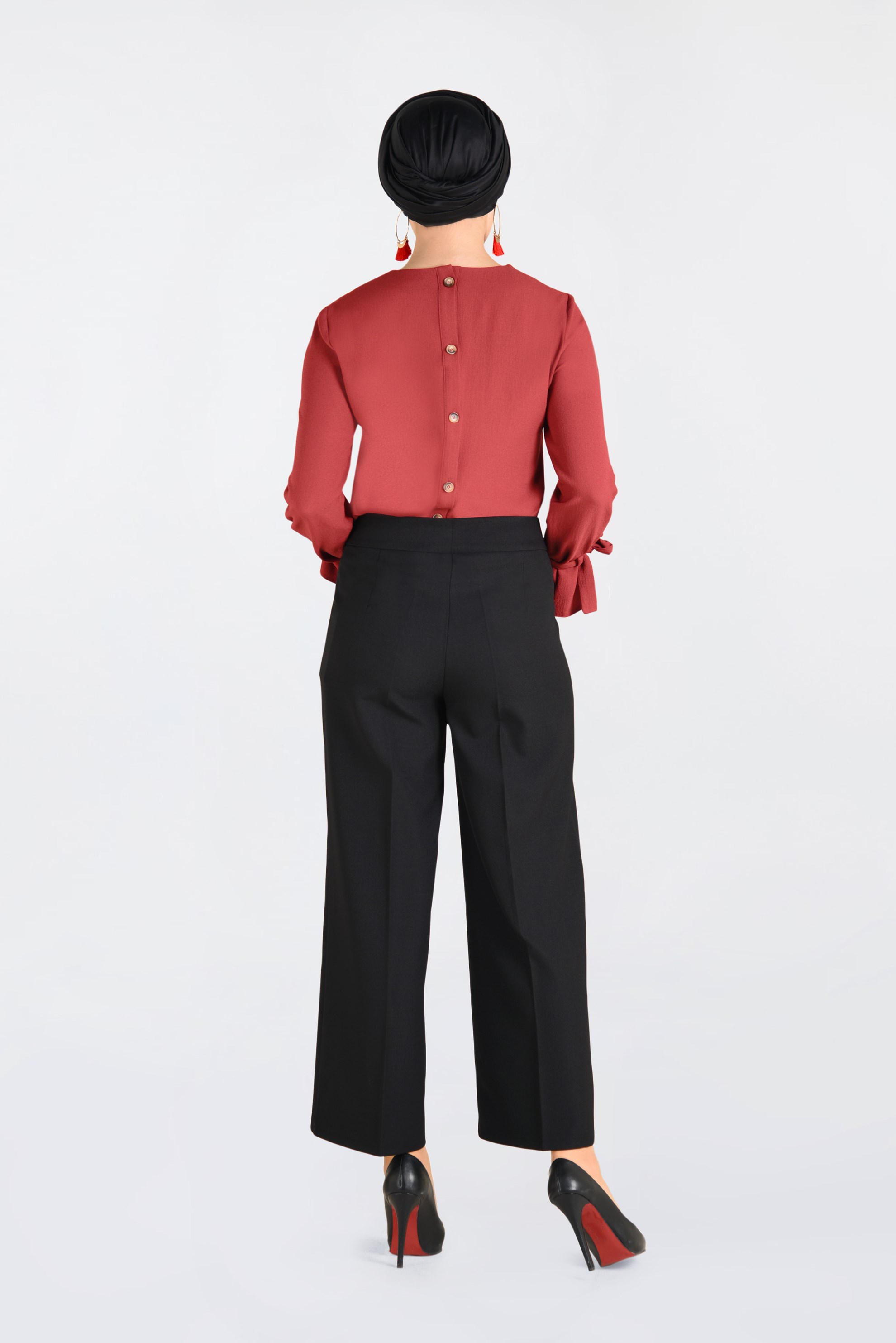 Tesettür giyim SİYAH YÜKSEK BEL BOL PAÇA PANTOLON 7416 