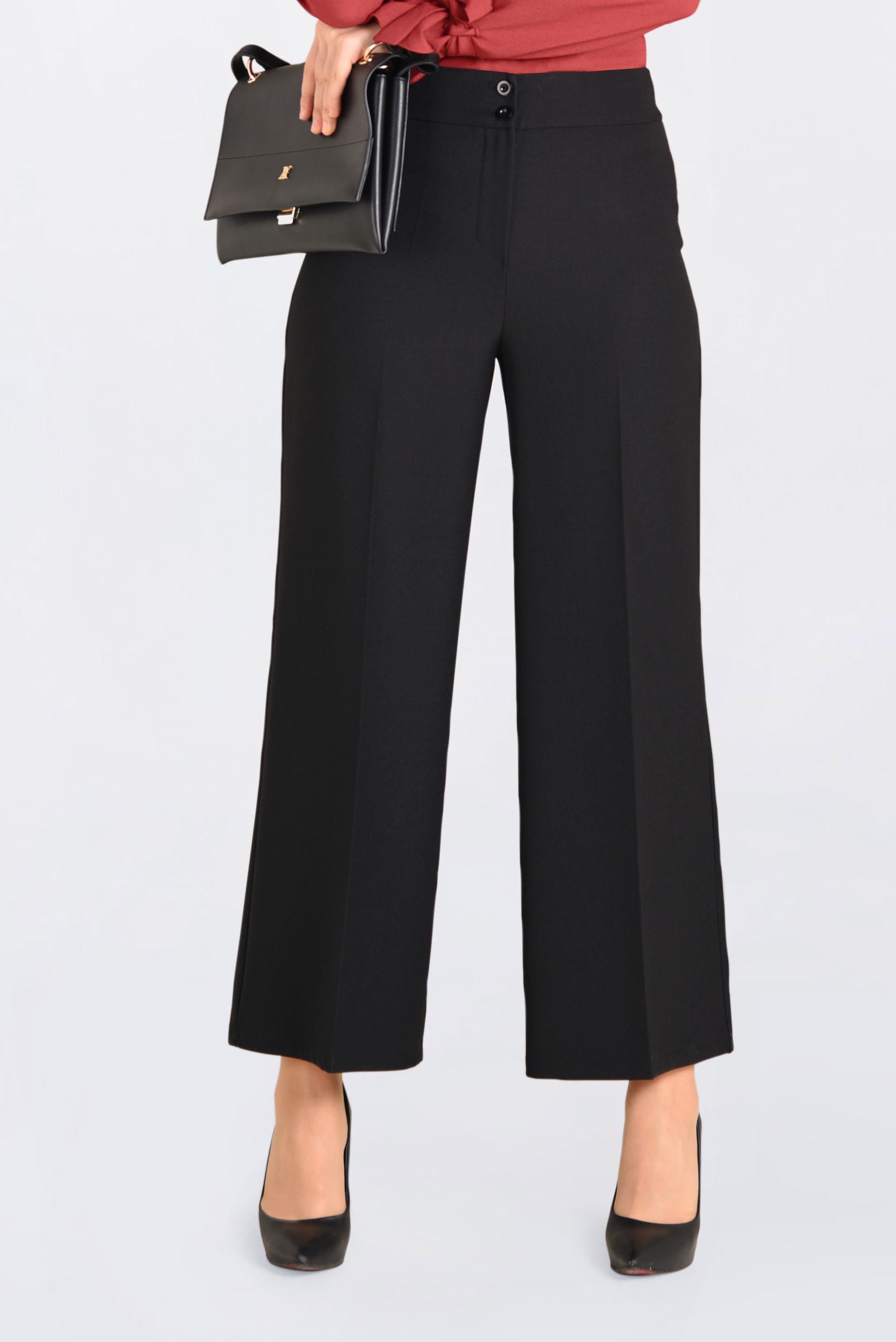 Tesettür giyim SİYAH YÜKSEK BEL BOL PAÇA PANTOLON 7416 