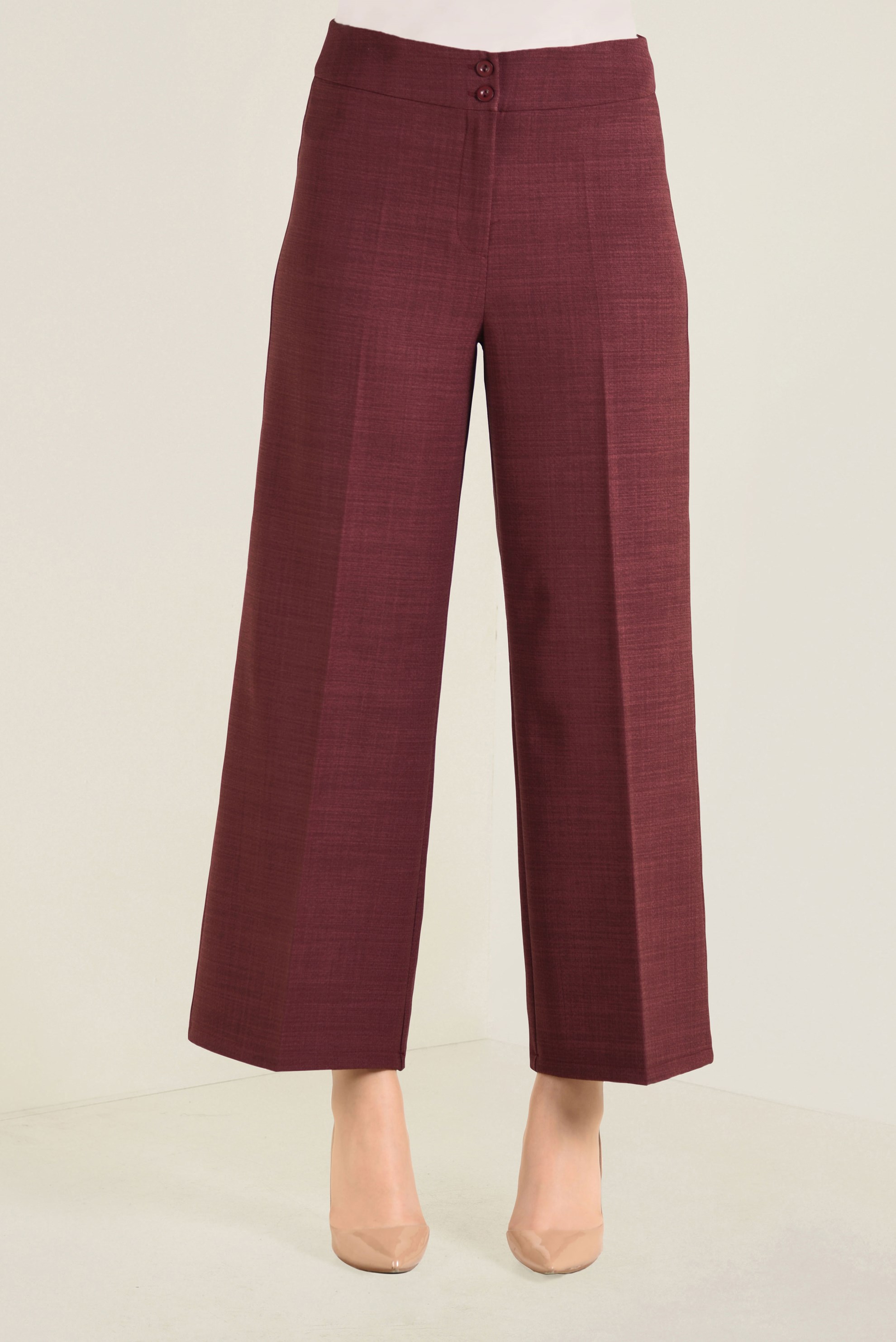 Tesettür giyim KIRMIZI YÜKSEK BEL BOL PAÇA PANTOLON 7416