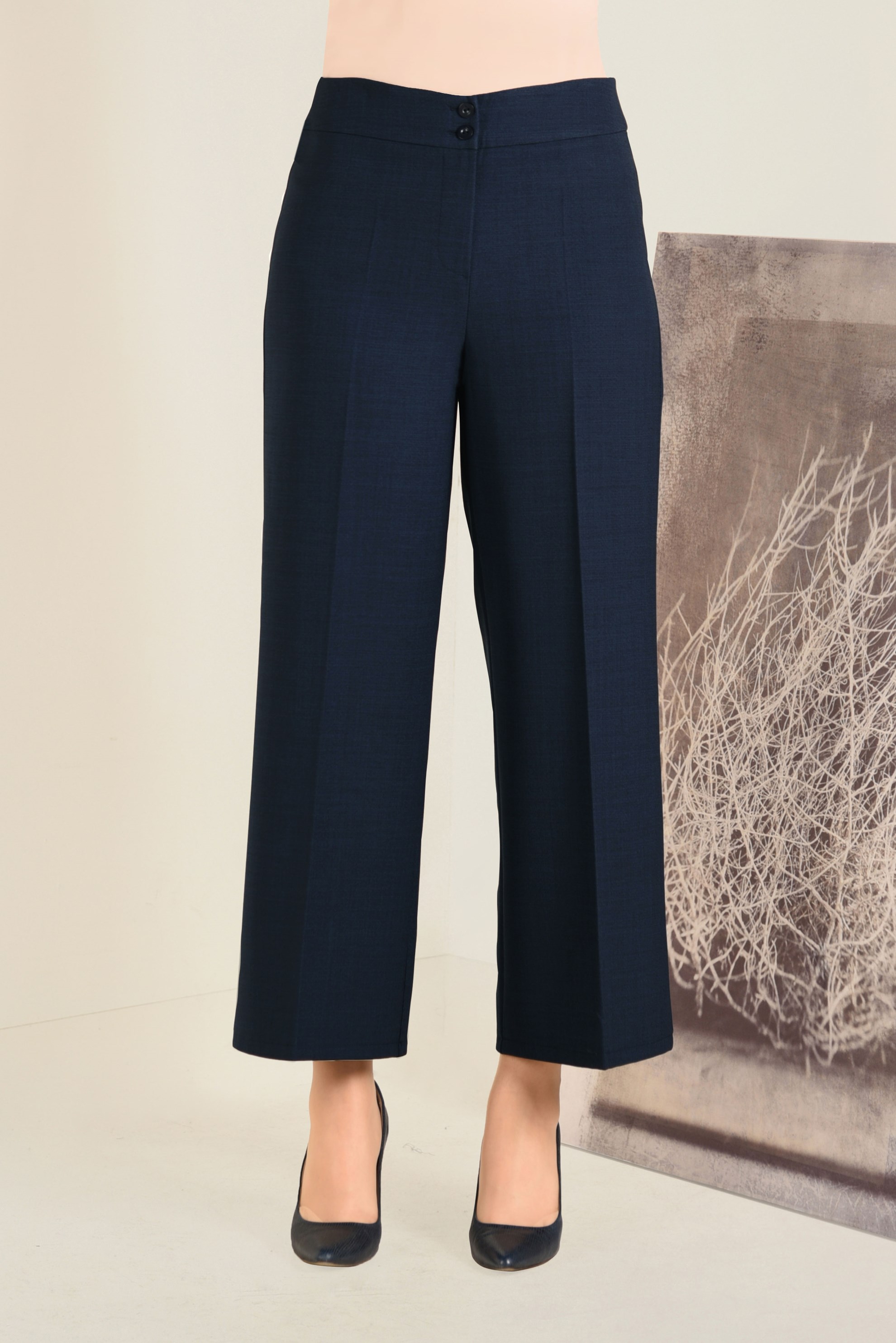 Tesettür giyim LACİVERT YÜKSEK BEL BOL PAÇA PANTOLON 7416