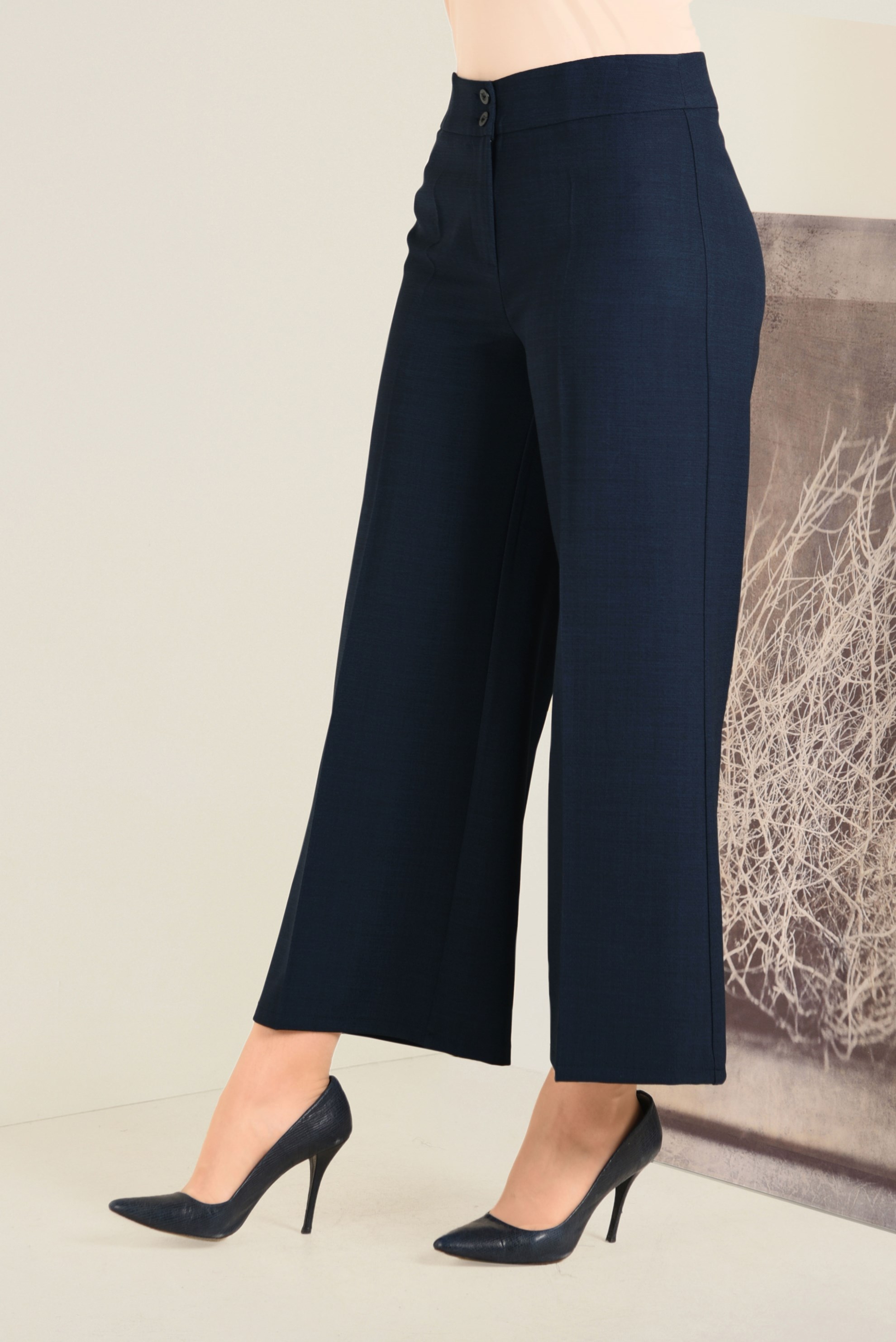 Tesettür giyim LACİVERT YÜKSEK BEL BOL PAÇA PANTOLON 7416