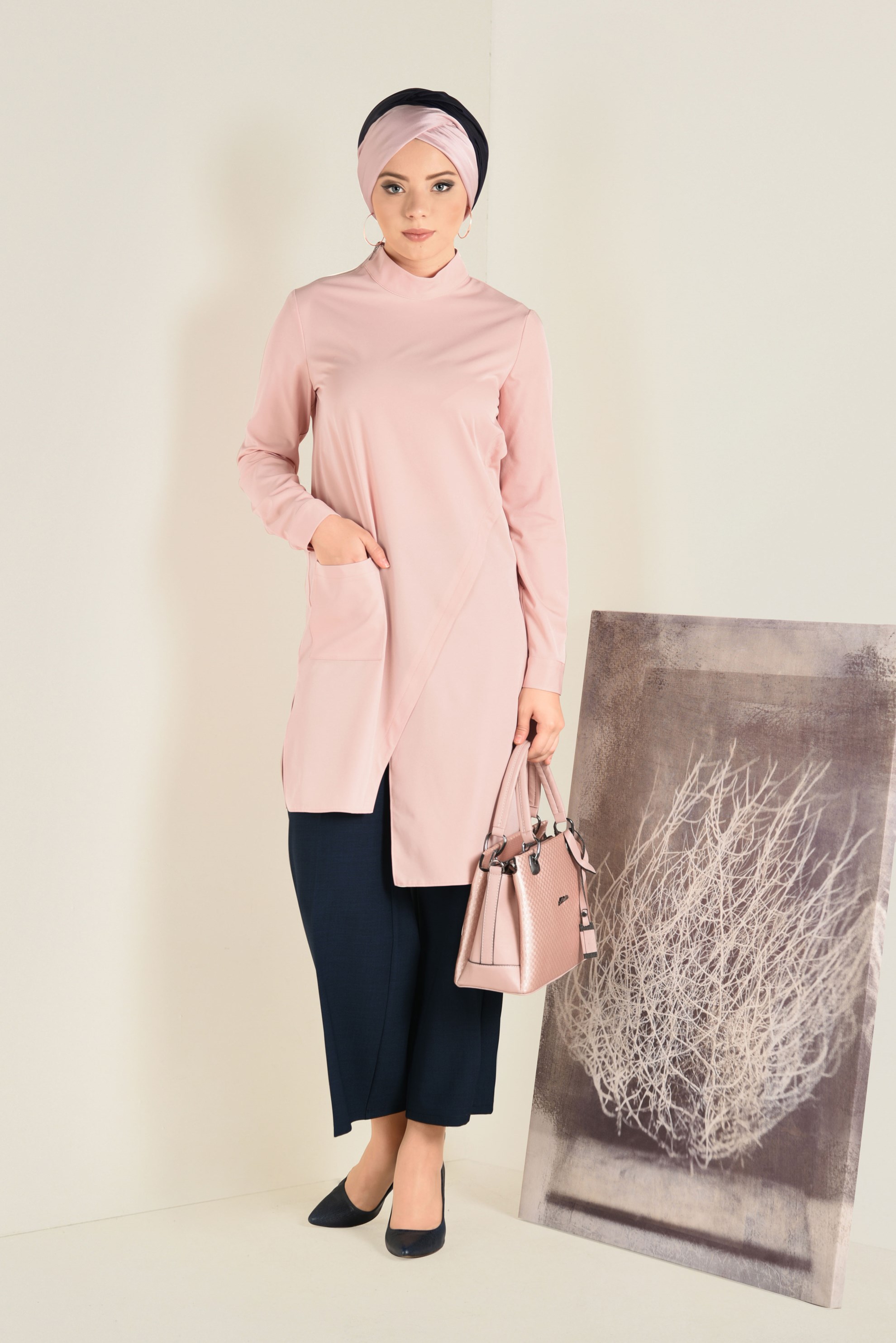 Tesettür giyim LACİVERT YÜKSEK BEL BOL PAÇA PANTOLON 7416