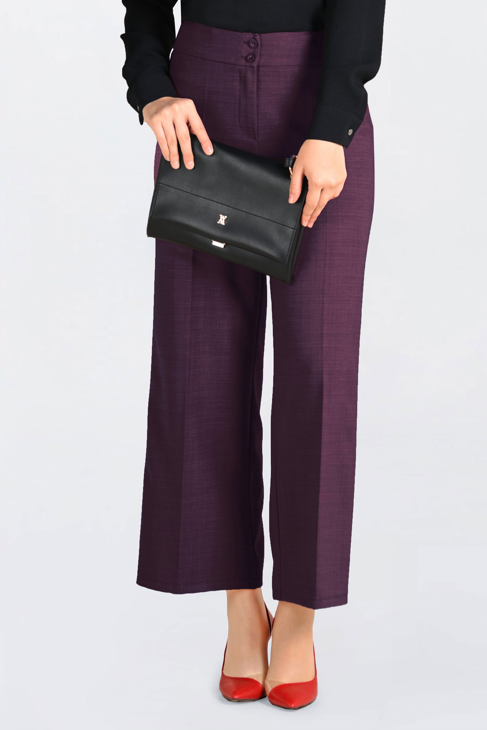 Tesettür giyim MÜRDÜM YÜKSEK BEL BOL PAÇA PANTOLON 7416