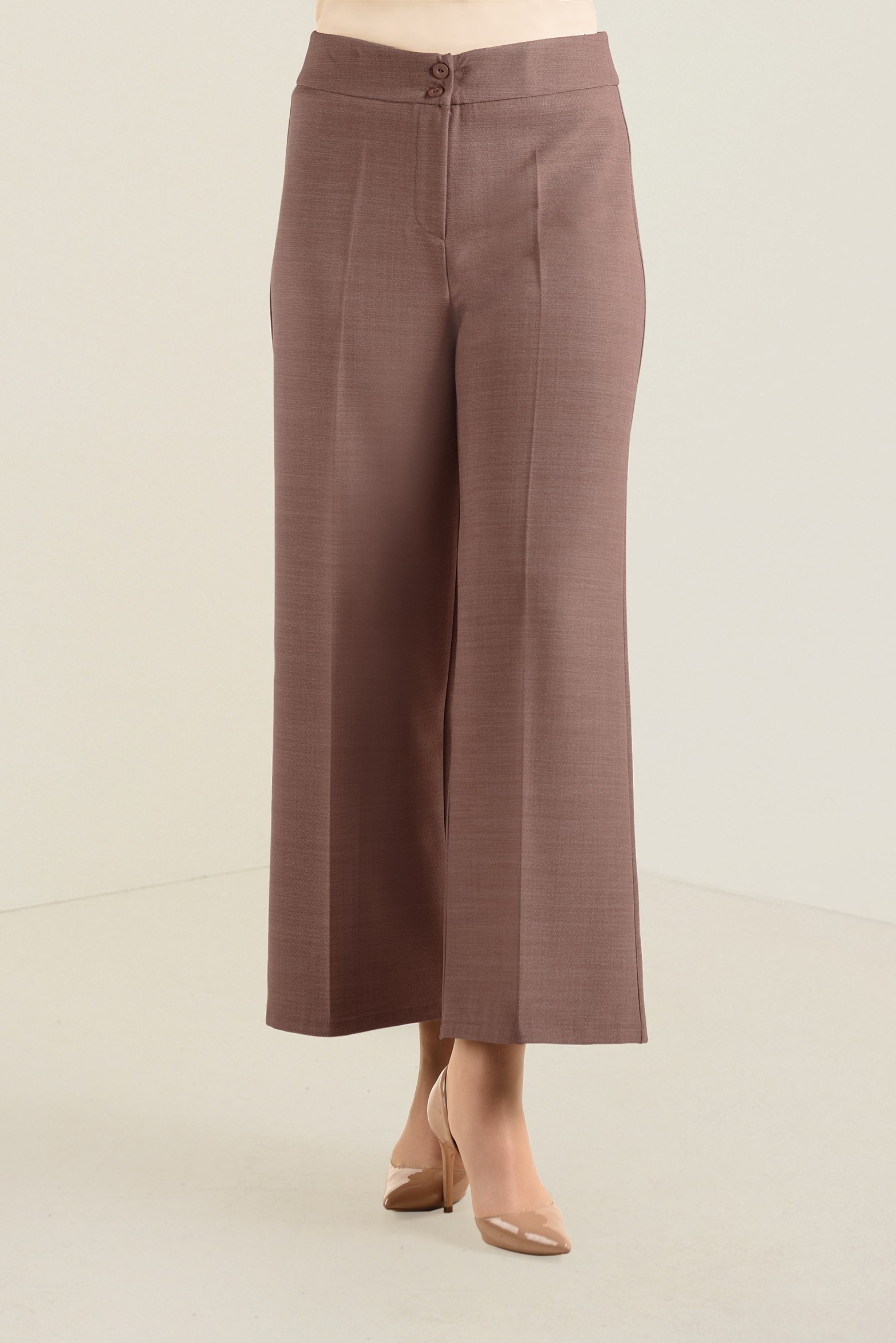 Tesettür giyim KAHVE YÜKSEK BEL BOL PAÇA PANTOLON 7416