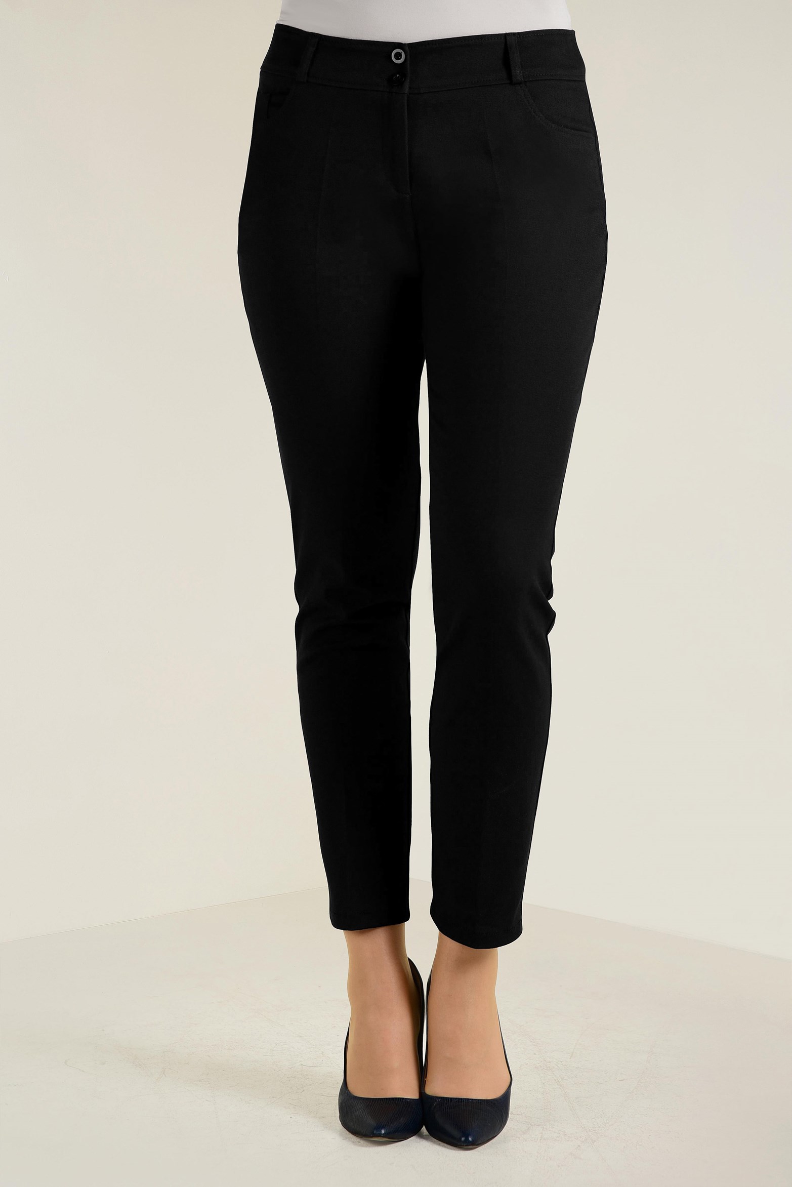 Tesettür giyim SİYAH PAMUKLU ARA BEL PANTOLON  7419