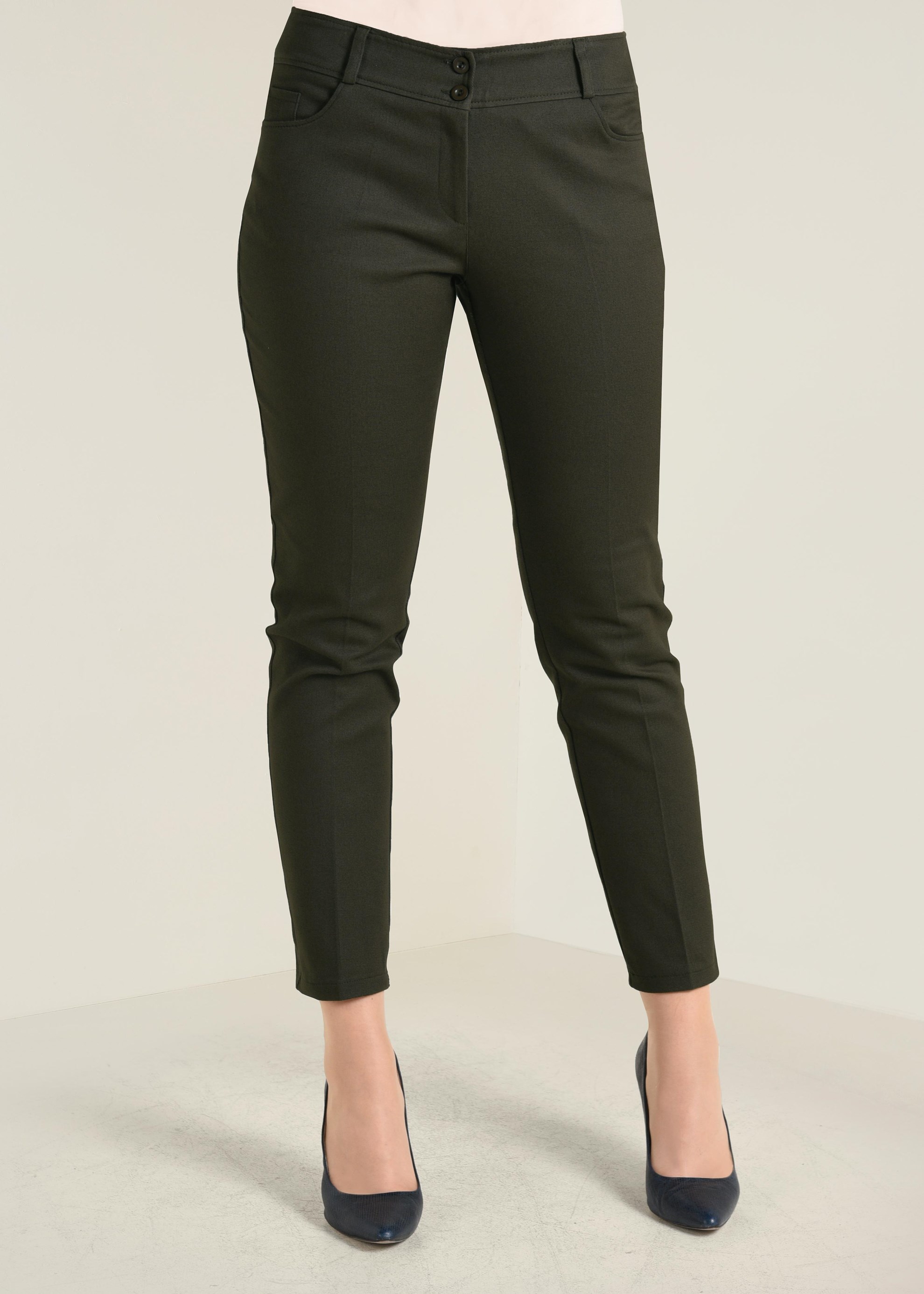 Tesettür giyim HAKİ PAMUKLU ARA BEL PANTOLON  7419