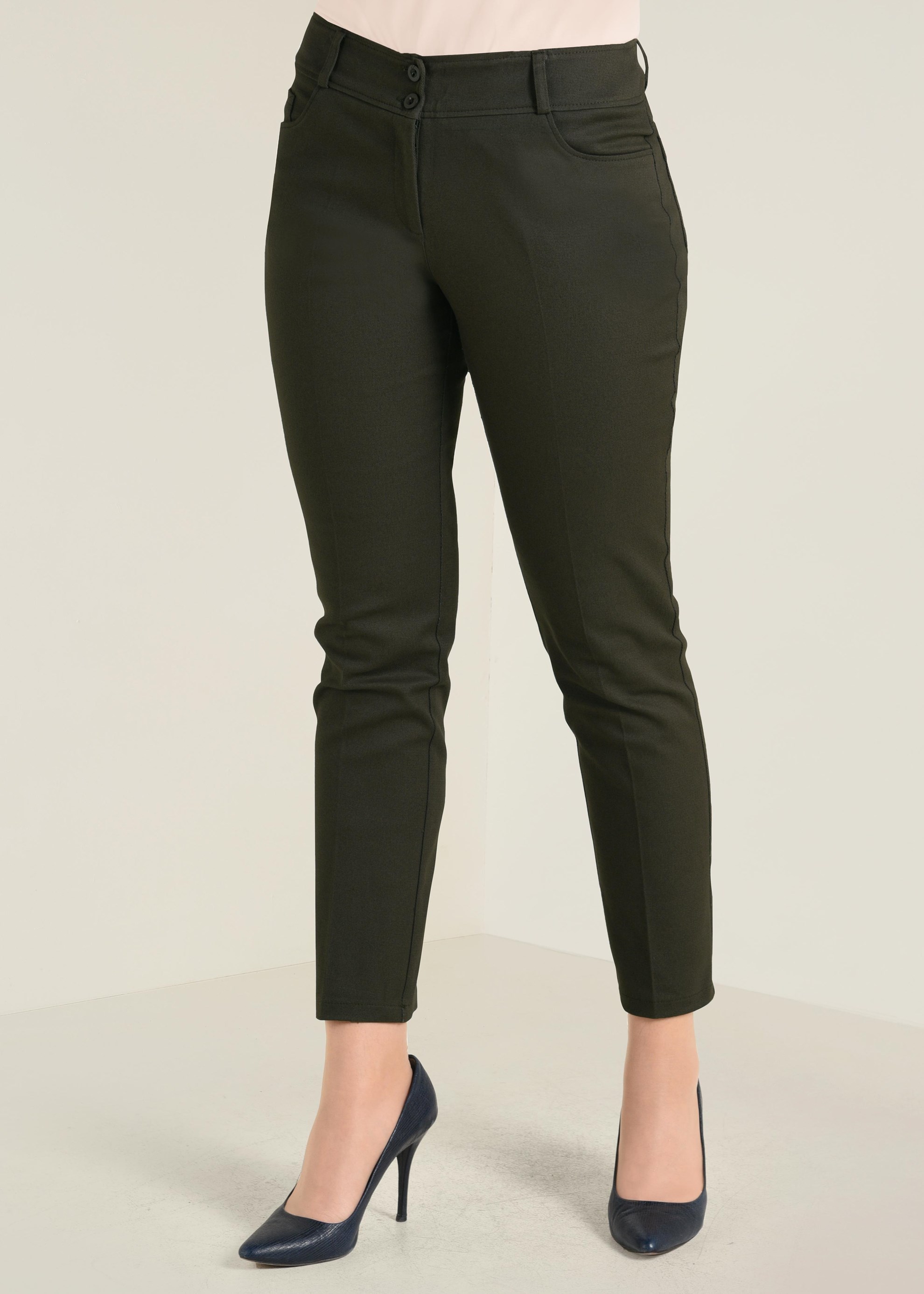 Tesettür giyim HAKİ PAMUKLU ARA BEL PANTOLON  7419