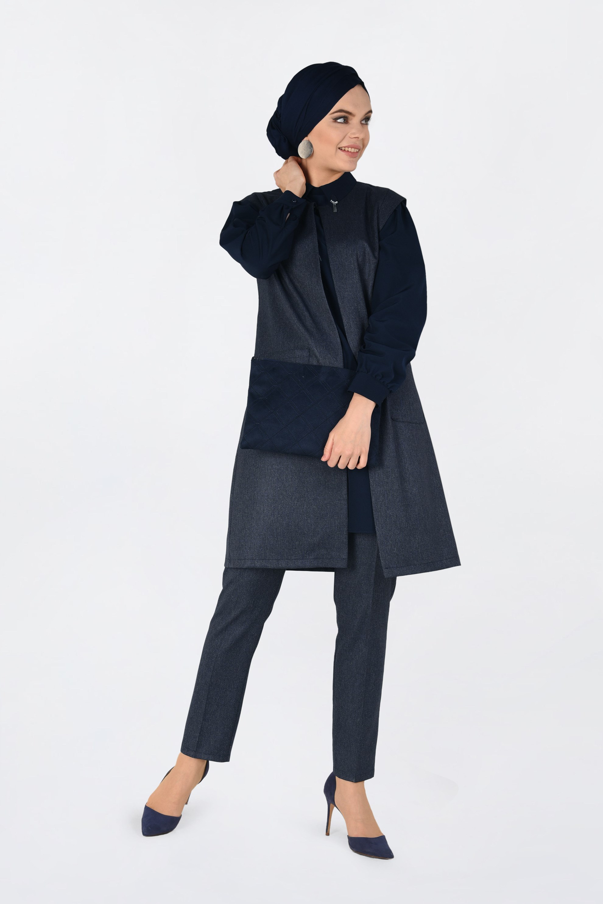 Tesettür giyim LACİVERT JAKARLI KLASİK PANTOLON 7420