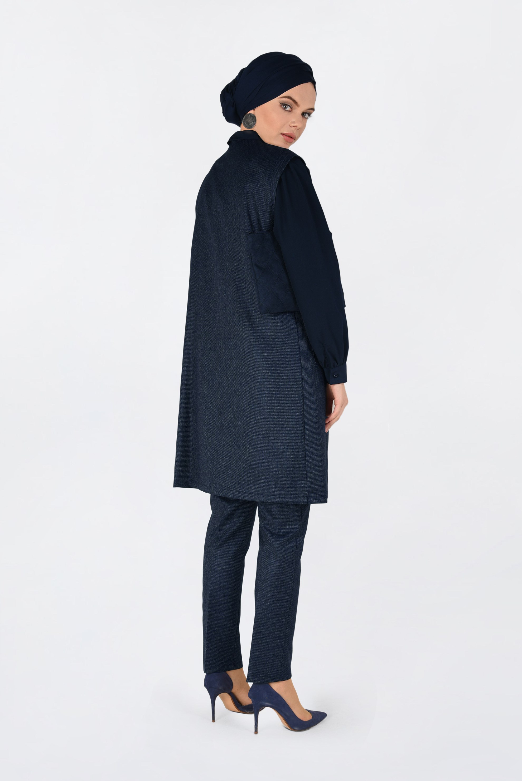 Tesettür giyim LACİVERT JAKARLI KLASİK PANTOLON 7420