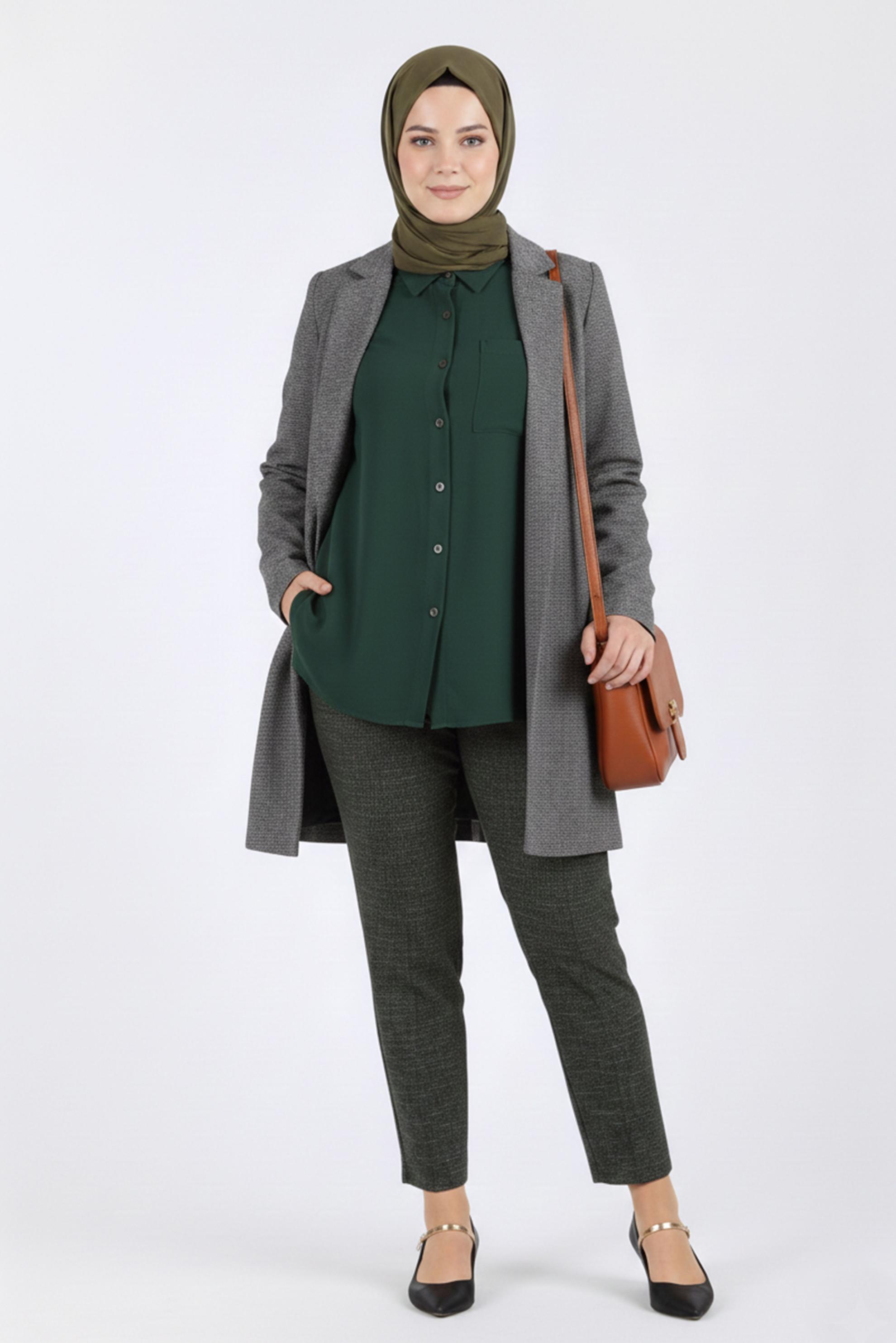 Tesettür giyim HAKİ ARA BEL DAR PAÇA PANTOLON 7422