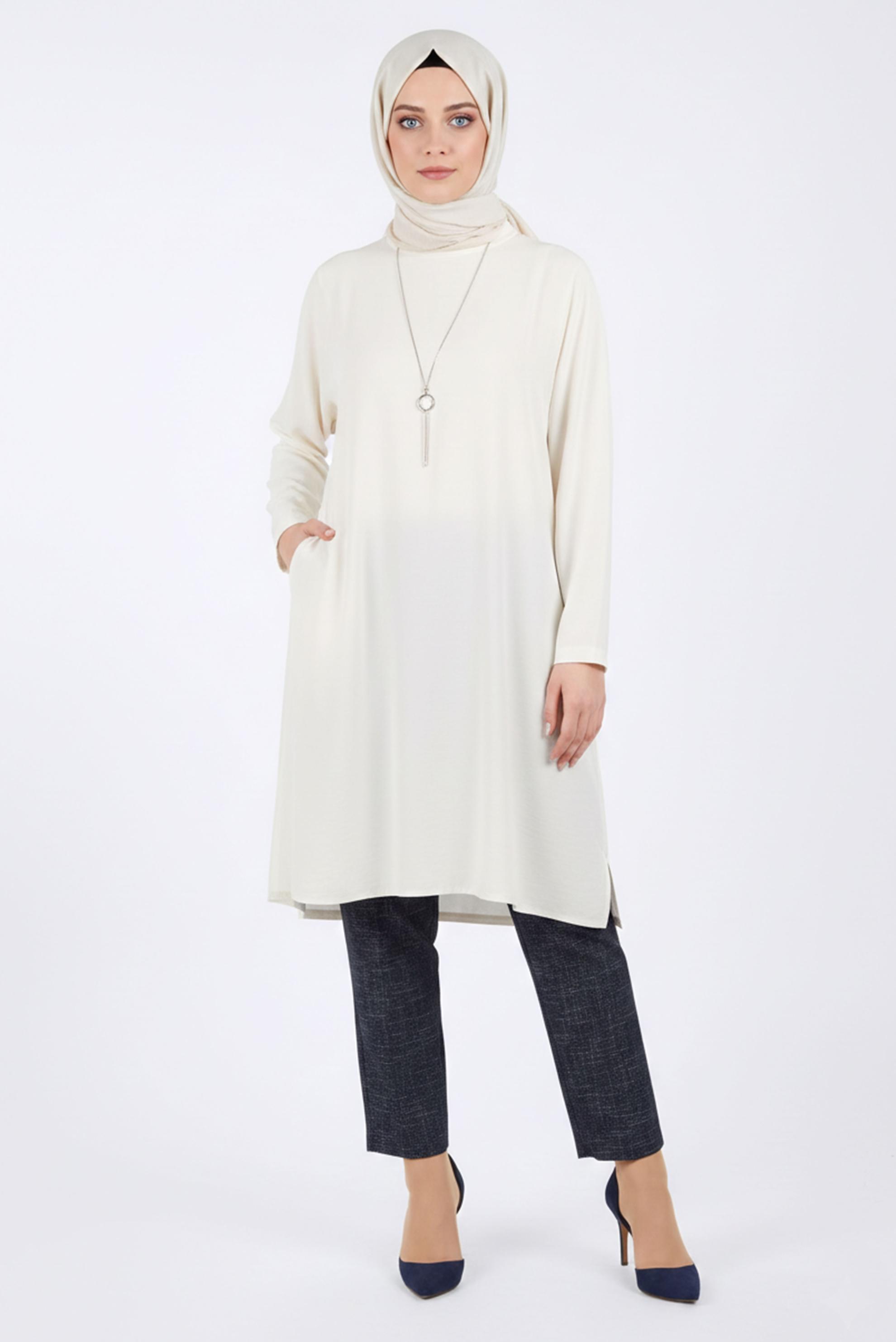 Tesettür giyim LACİVERT ARA BEL DAR PAÇA PANTOLON 7422