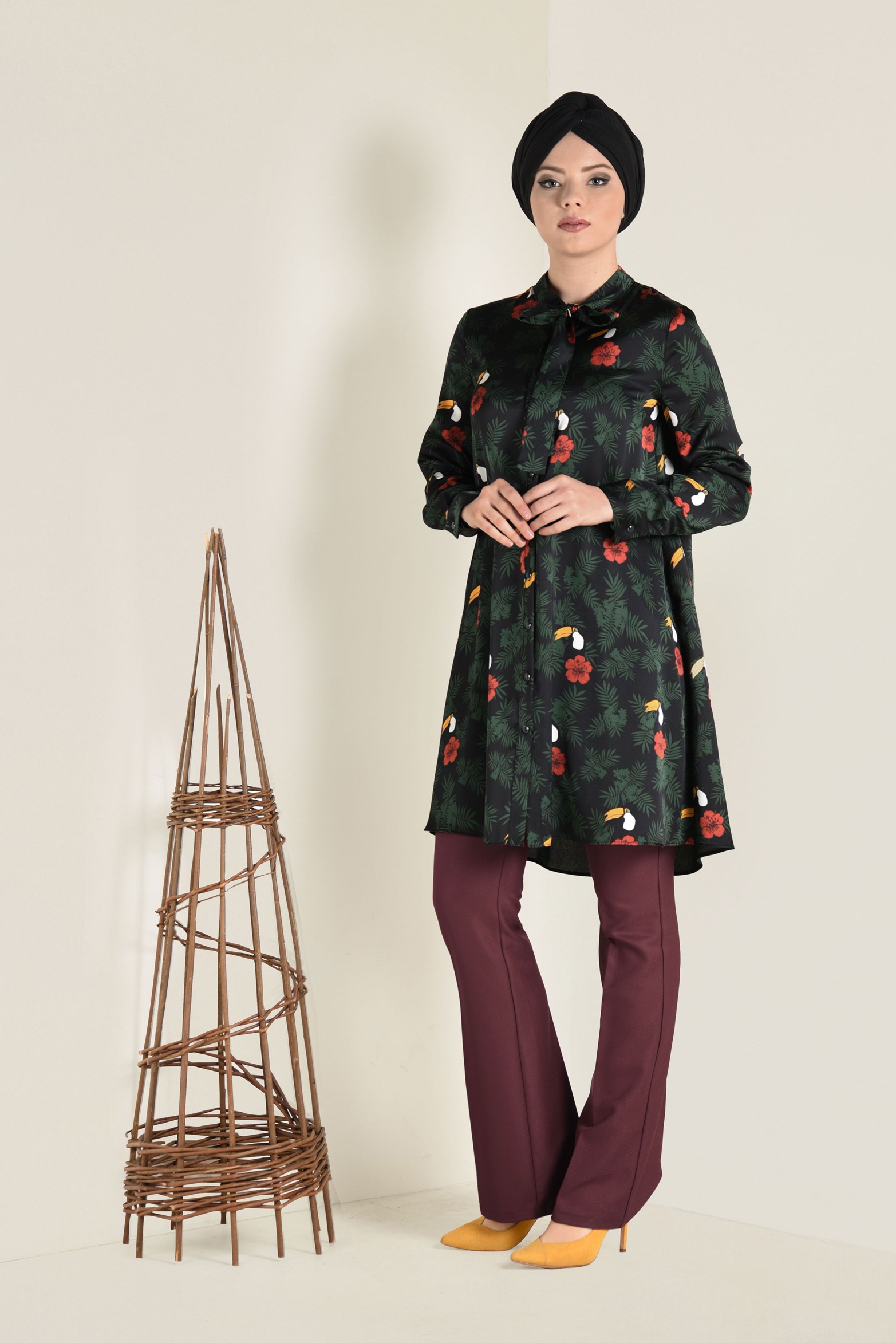 Tesettür giyim TURUNCU ARA BEL BOL PAÇA PANTOLON 7423