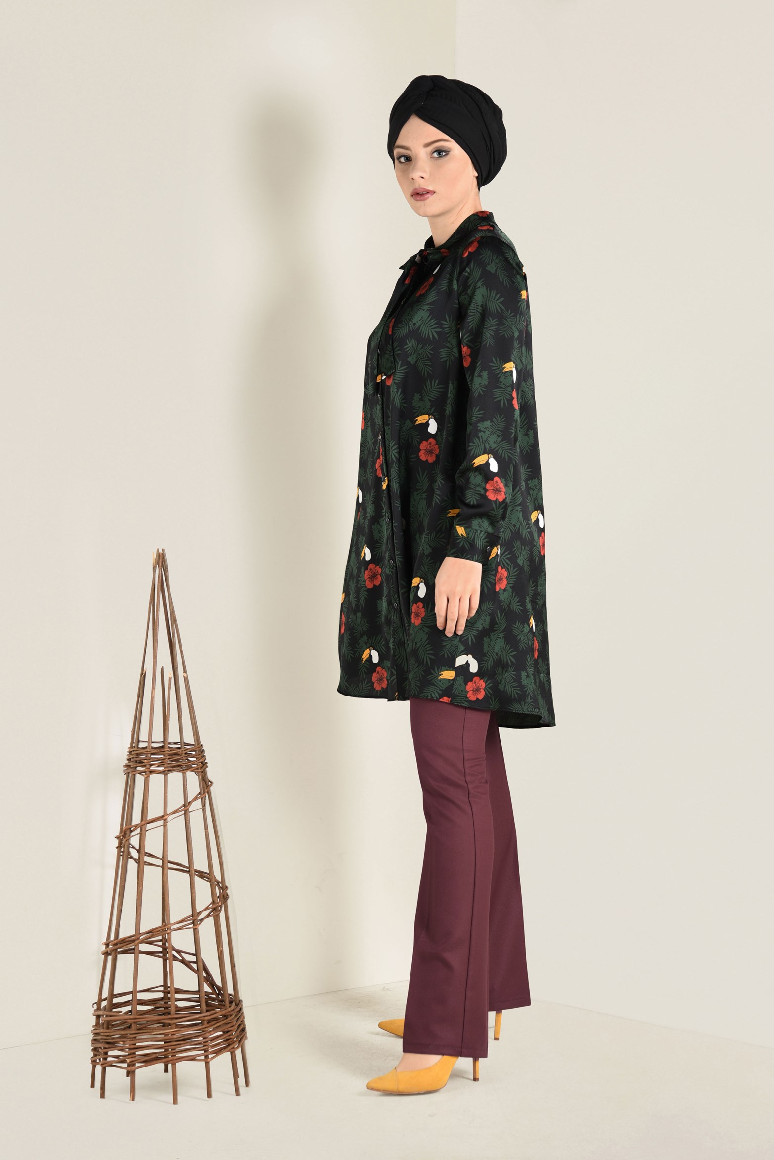 Tesettür giyim TURUNCU ARA BEL BOL PAÇA PANTOLON 7423