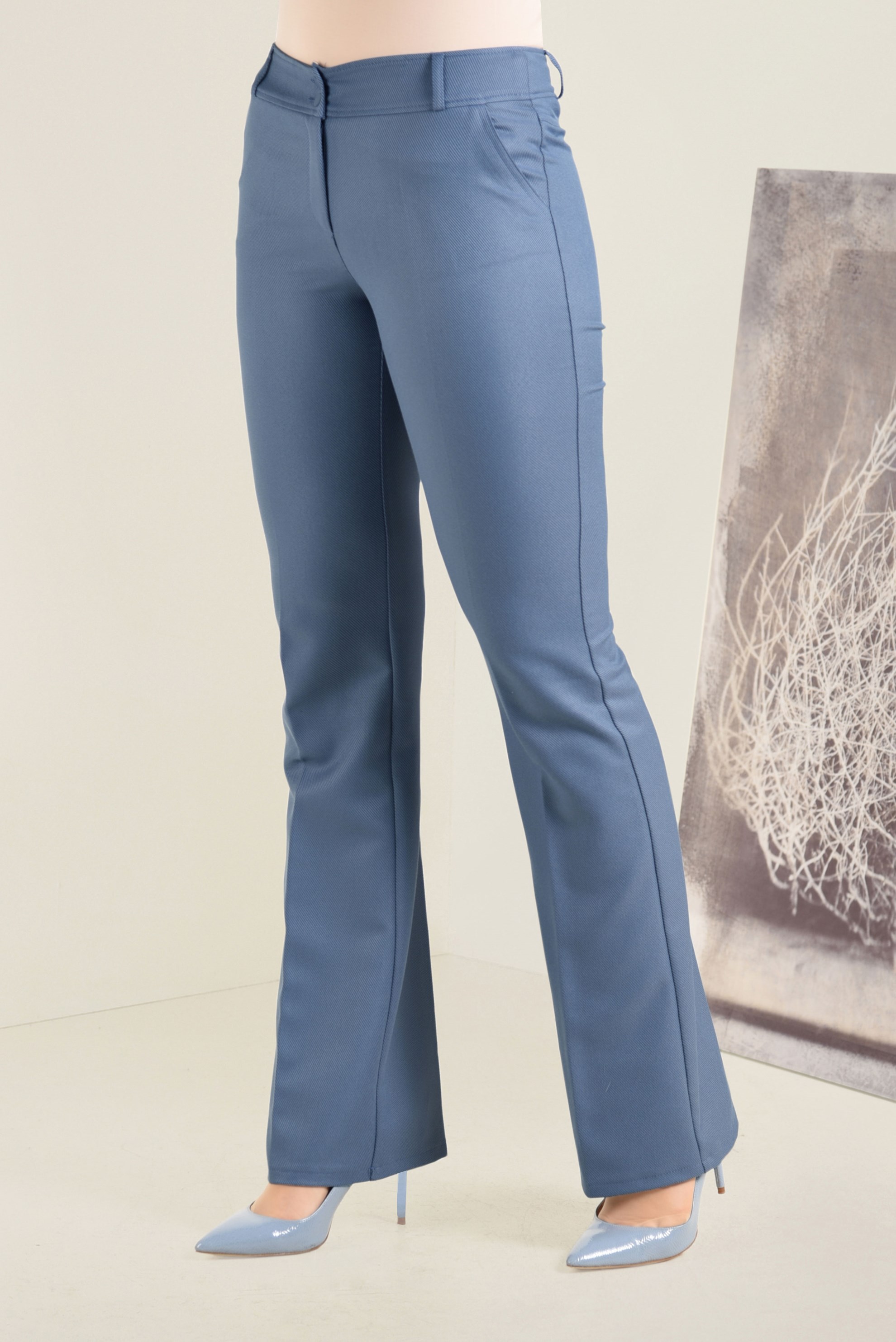 Tesettür giyim MAVİ ARA BEL BOL PAÇA PANTOLON 7423