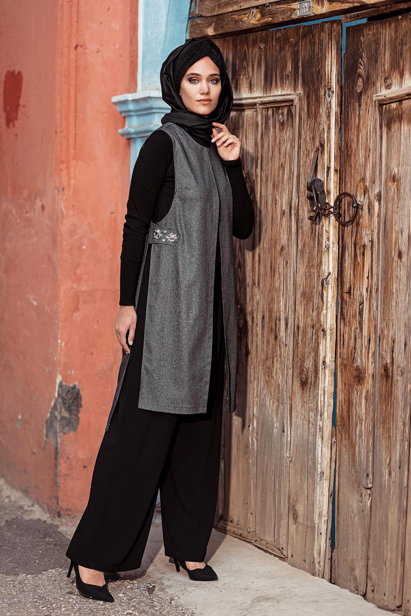 Tesettür giyim SİYAH GENİŞ PAÇA PANTOLON 7430