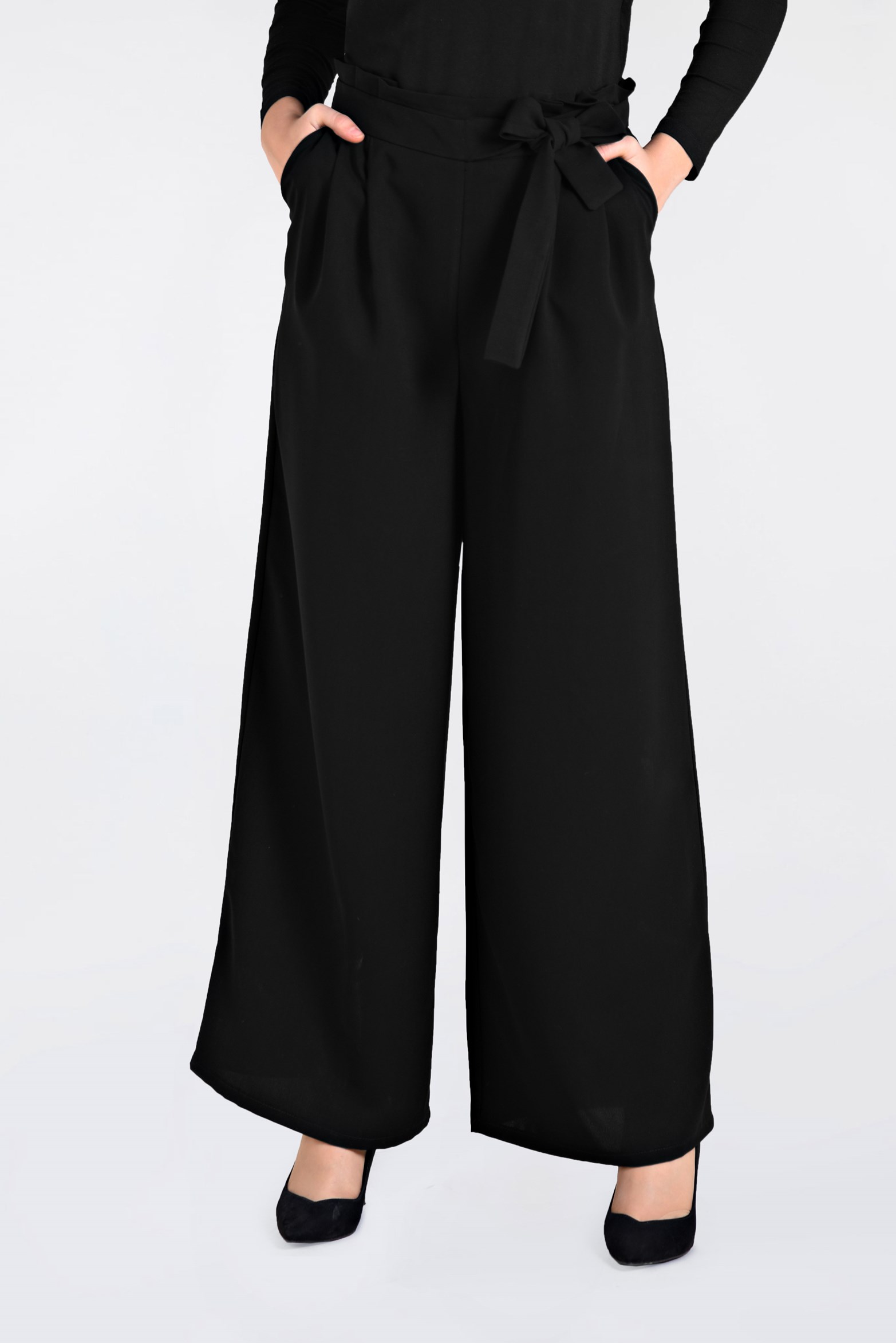 Tesettür giyim SİYAH GENİŞ PAÇA PANTOLON 7430