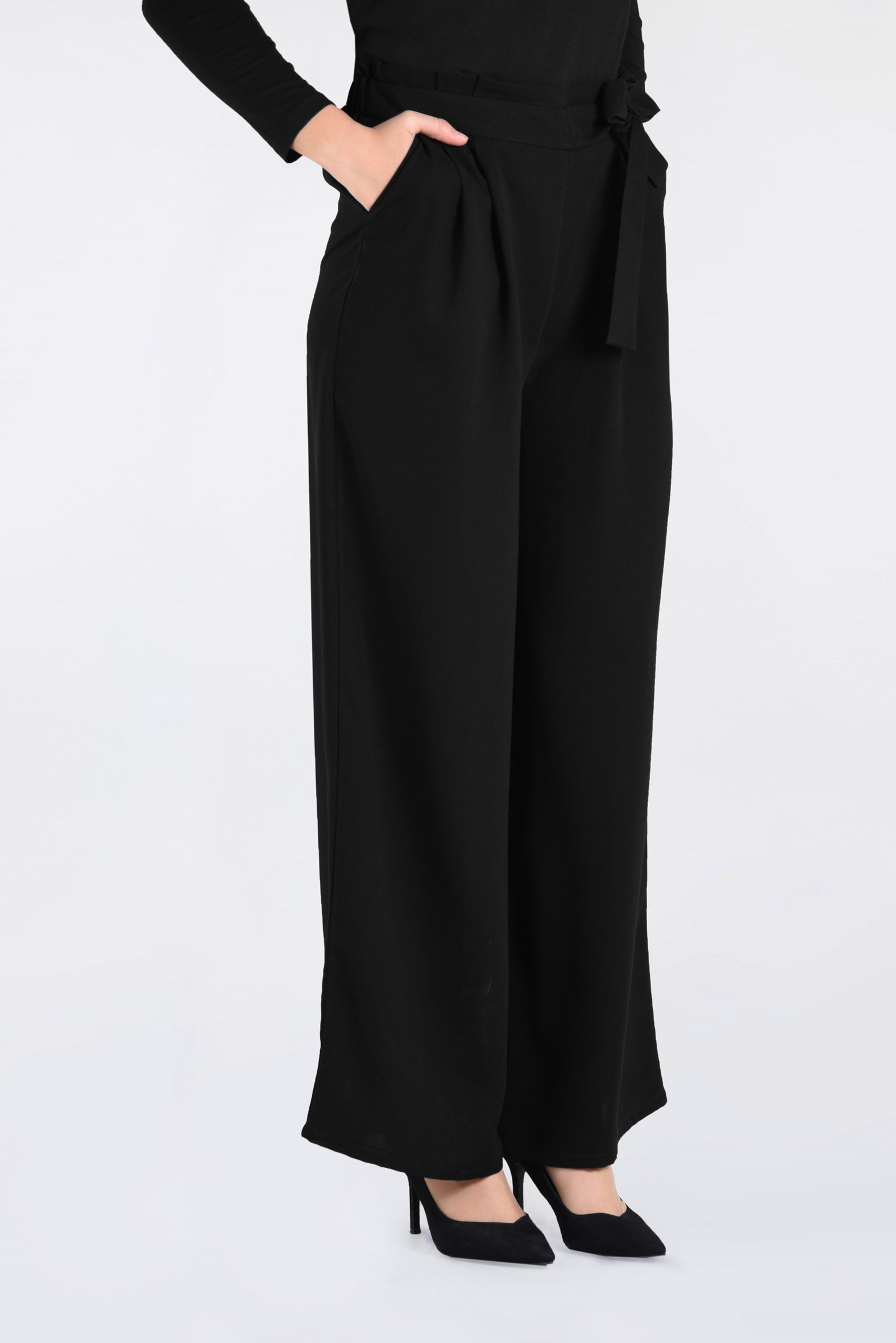 Tesettür giyim SİYAH GENİŞ PAÇA PANTOLON 7430