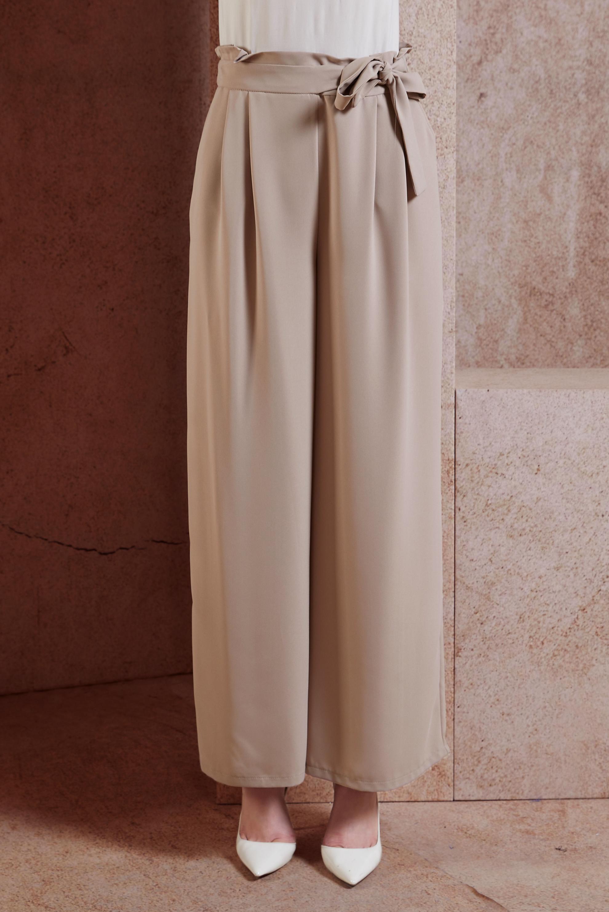 Tesettür giyim BEJ GENİŞ PAÇA PANTOLON 7430