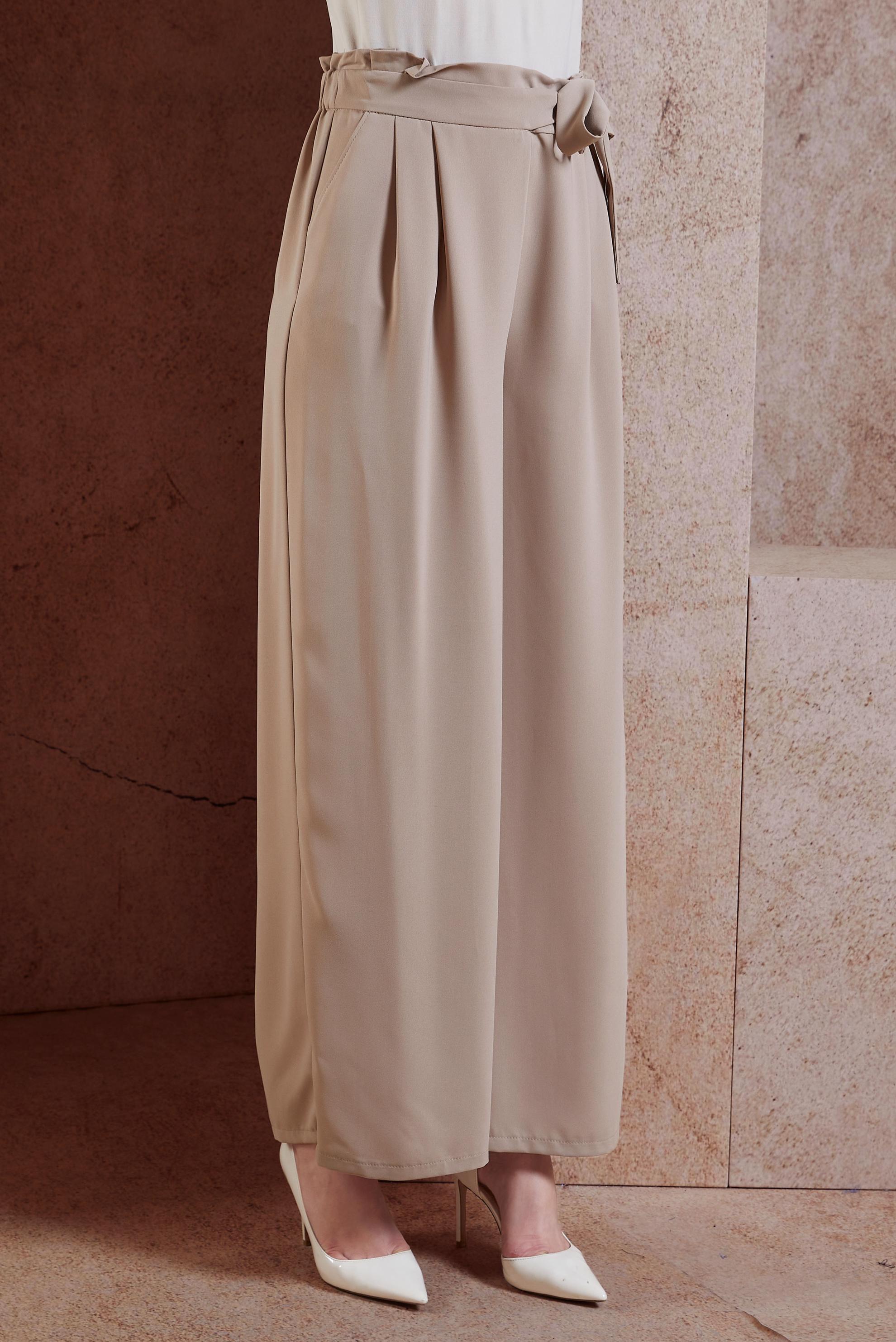 Tesettür giyim BEJ GENİŞ PAÇA PANTOLON 7430