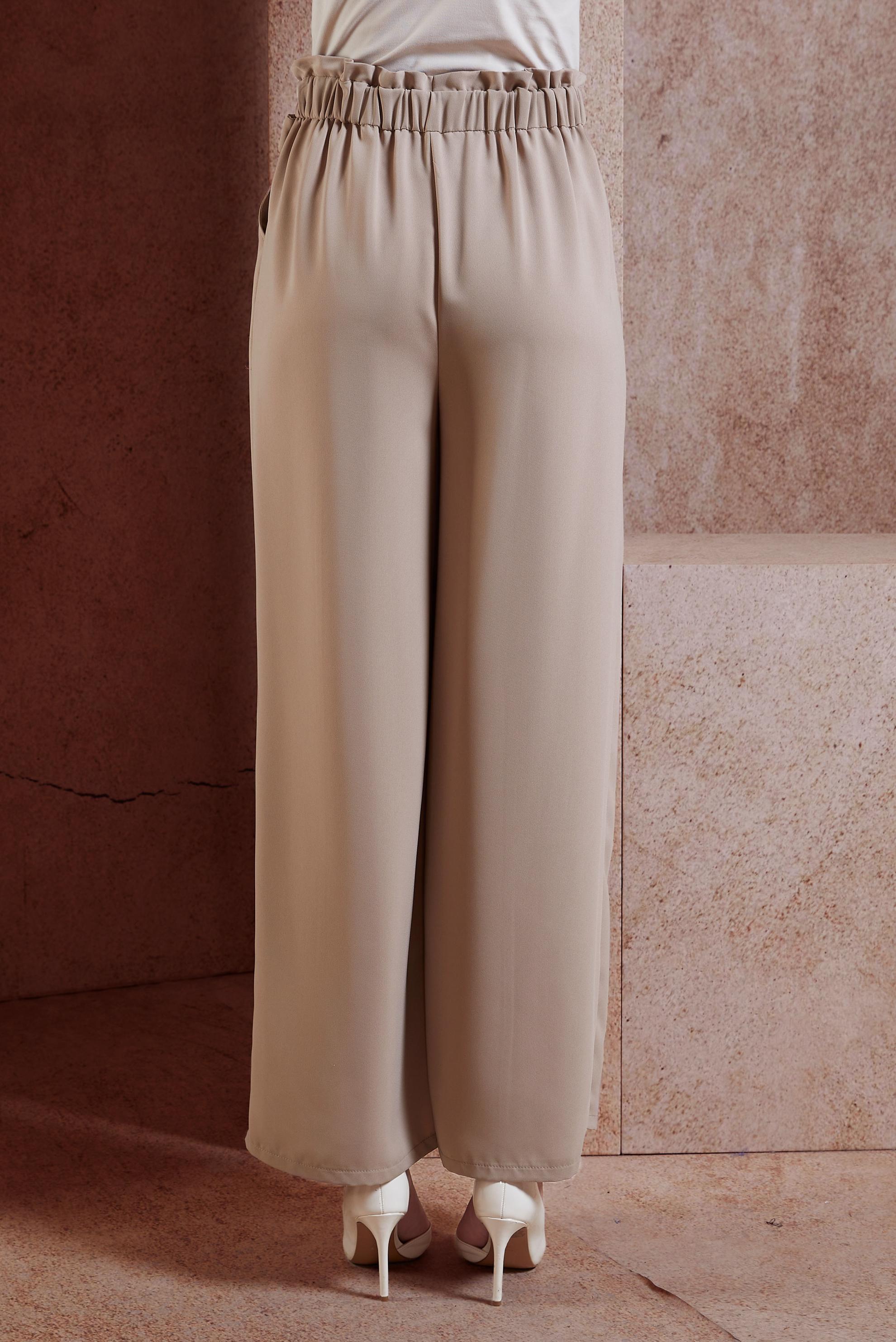 Tesettür giyim BEJ GENİŞ PAÇA PANTOLON 7430