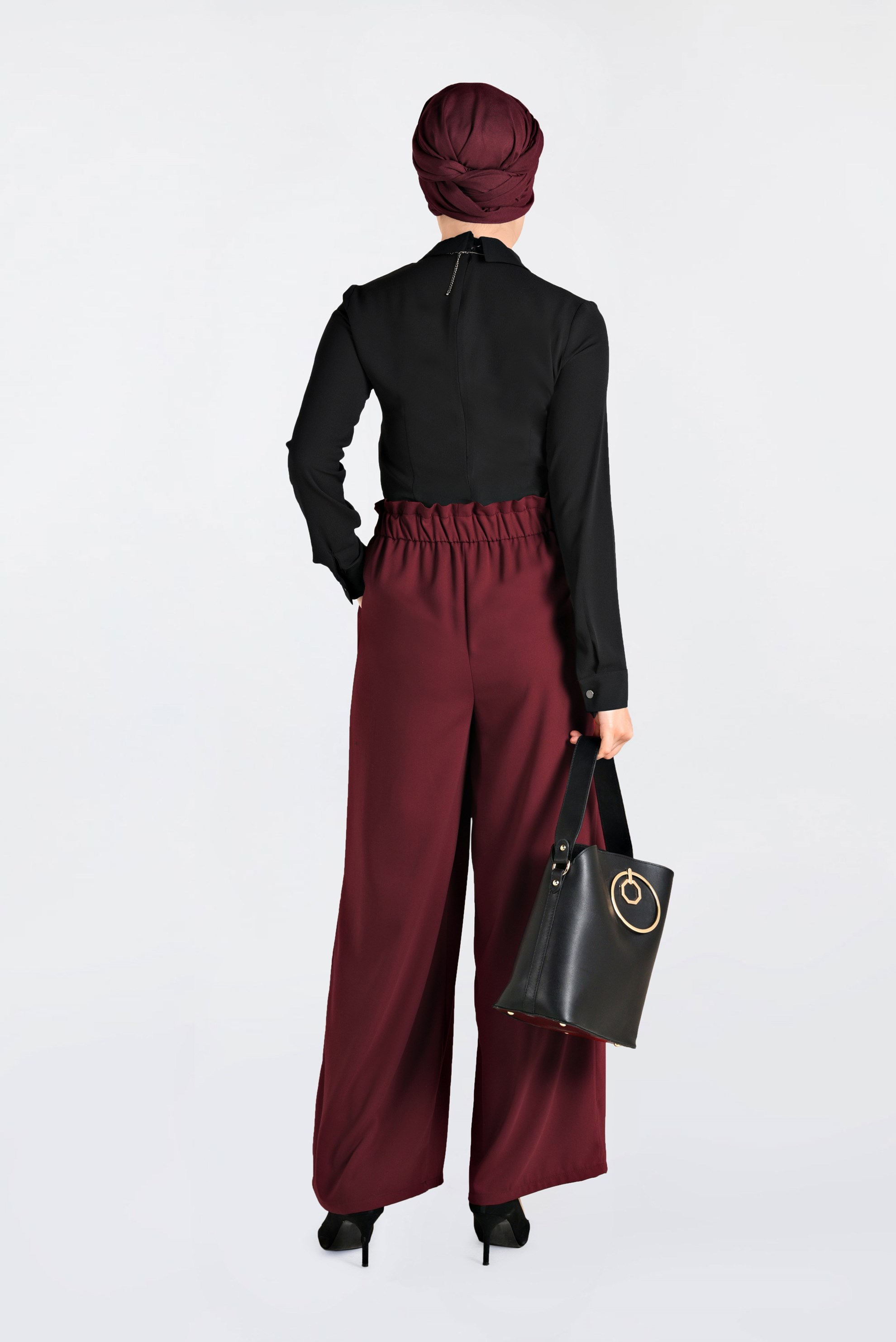 Tesettür giyim BORDO GENİŞ PAÇA PANTOLON 7430