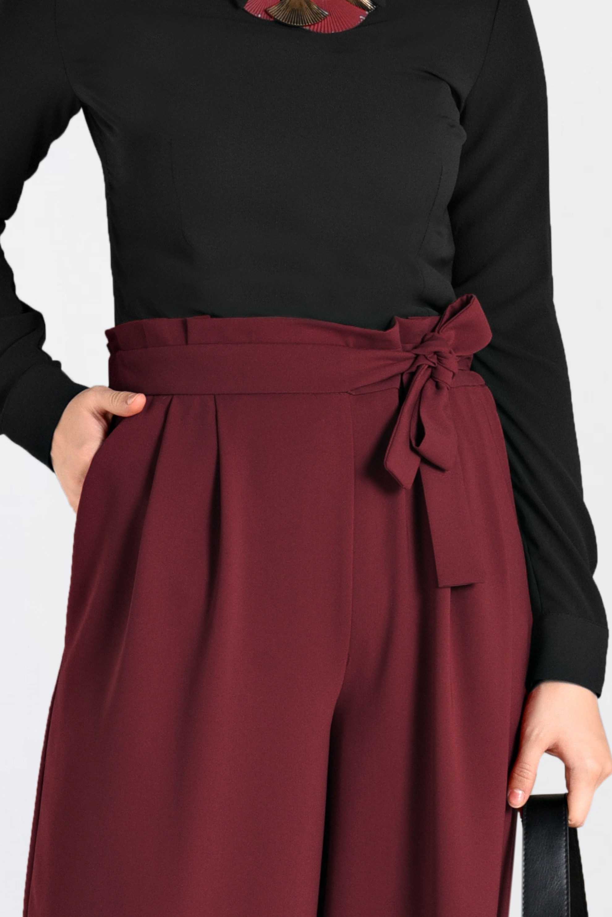 Tesettür giyim BORDO GENİŞ PAÇA PANTOLON 7430