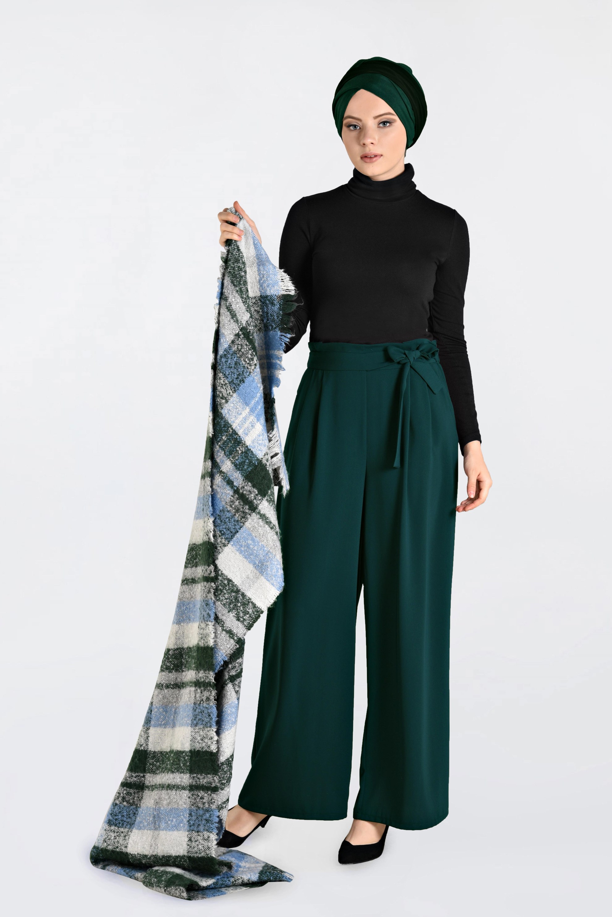 Tesettür giyim MAVİ GENİŞ PAÇA PANTOLON 7430