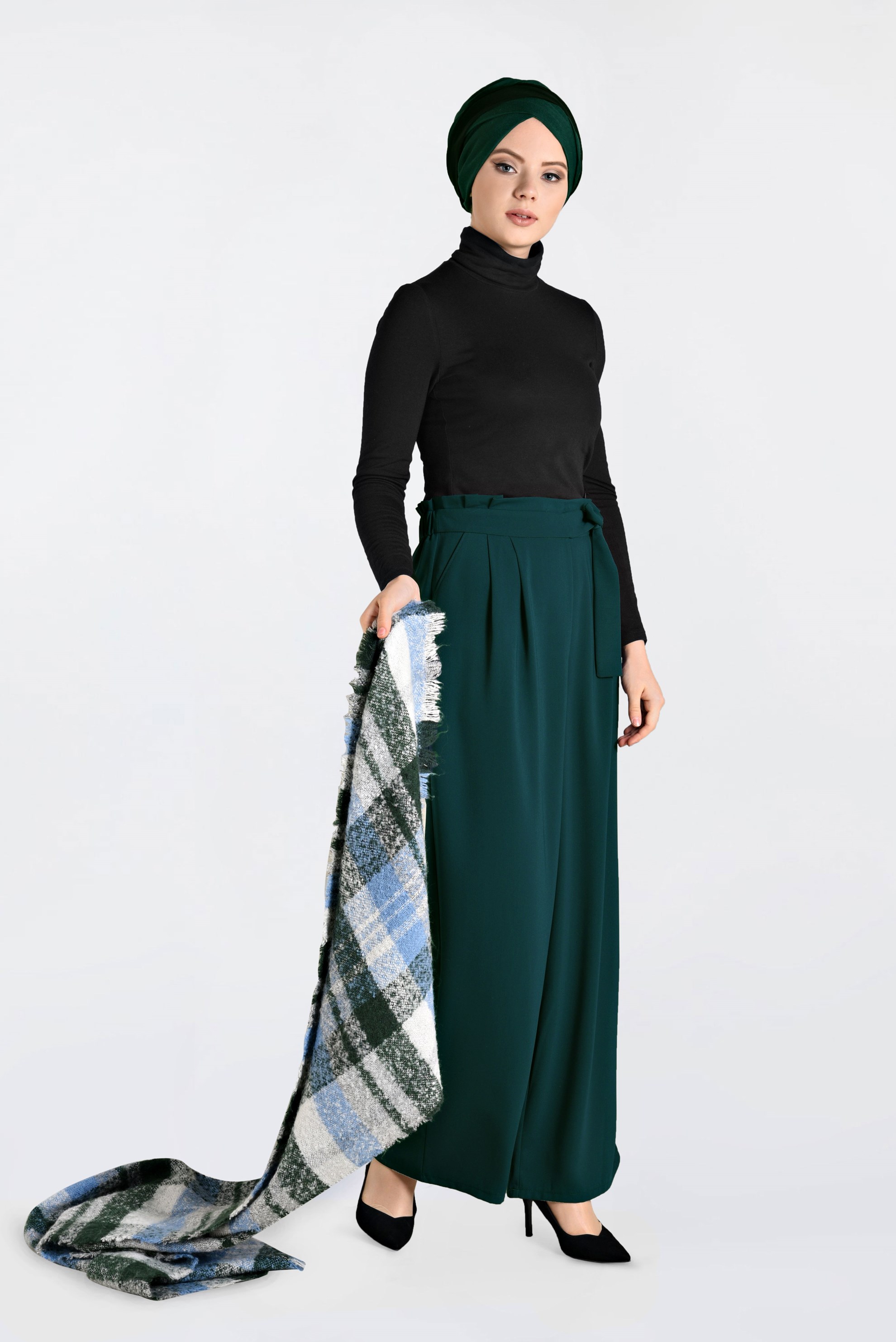 Tesettür giyim MAVİ GENİŞ PAÇA PANTOLON 7430