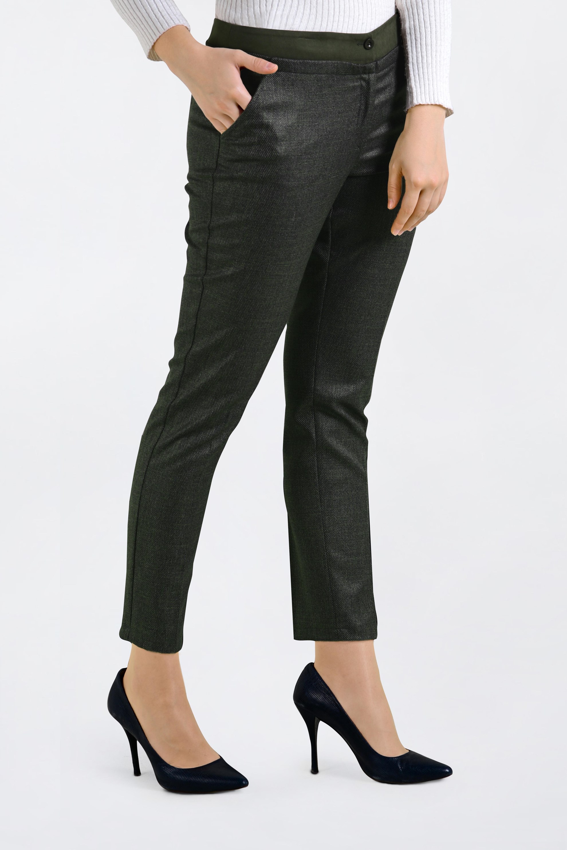 Tesettür giyim HAKİ DAR PAÇA ARA BEL PANTOLON 7431 