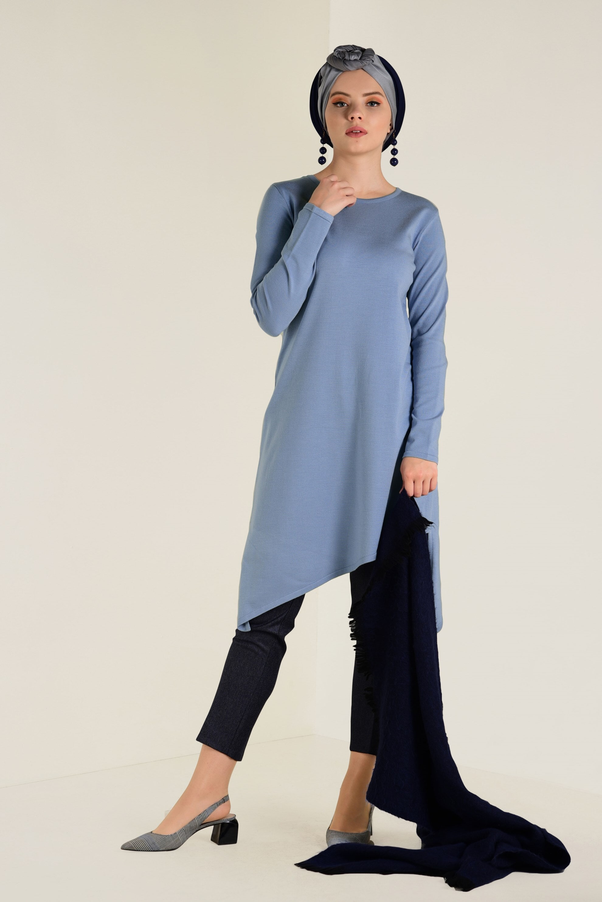 Tesettür giyim LACİVERT DAR PAÇA ARA BEL PANTOLON 7431 