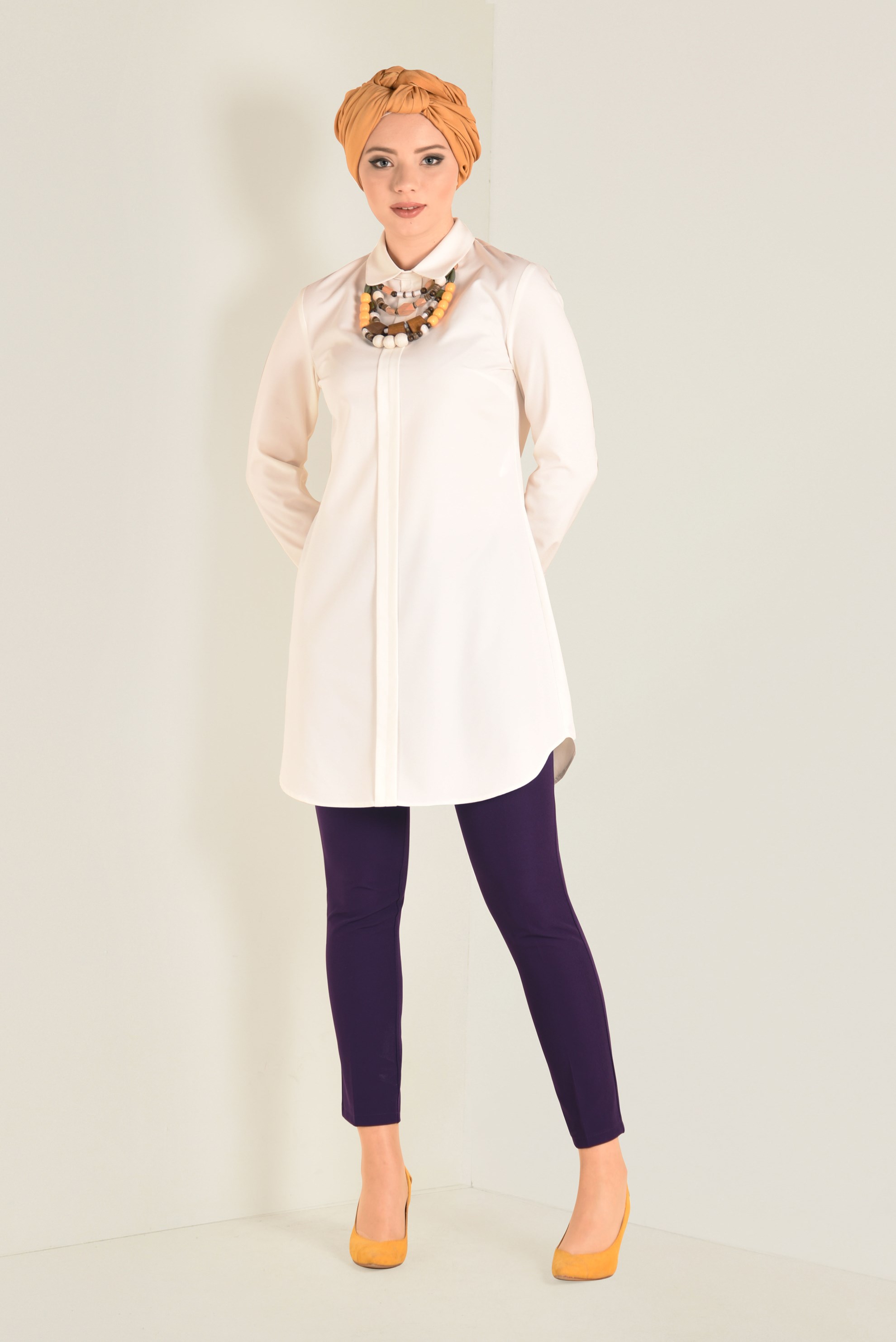 Tesettür giyim MOR YANDAN DÜĞMELİ PANTOLON 7433 