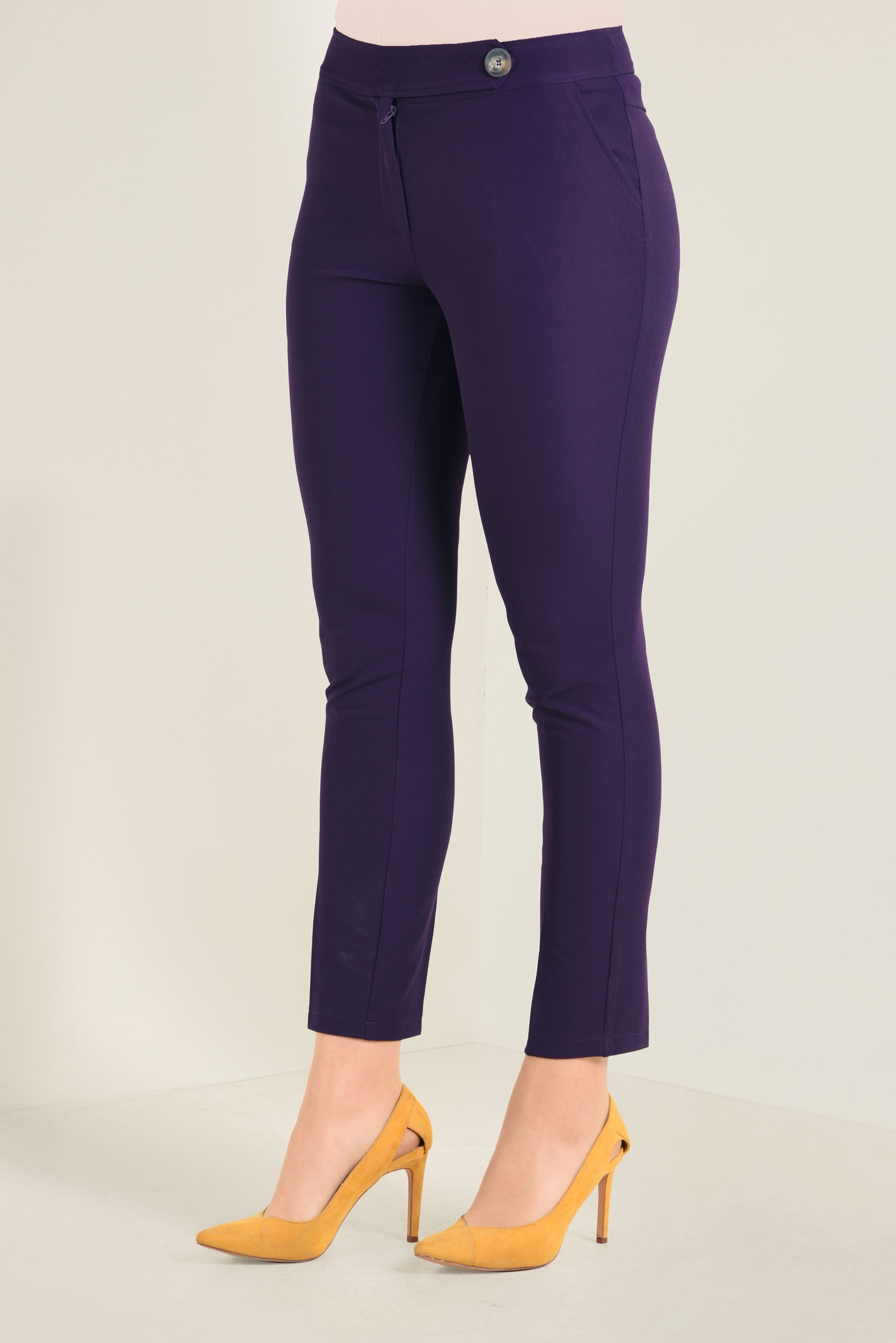 Tesettür giyim MOR YANDAN DÜĞMELİ PANTOLON 7433 