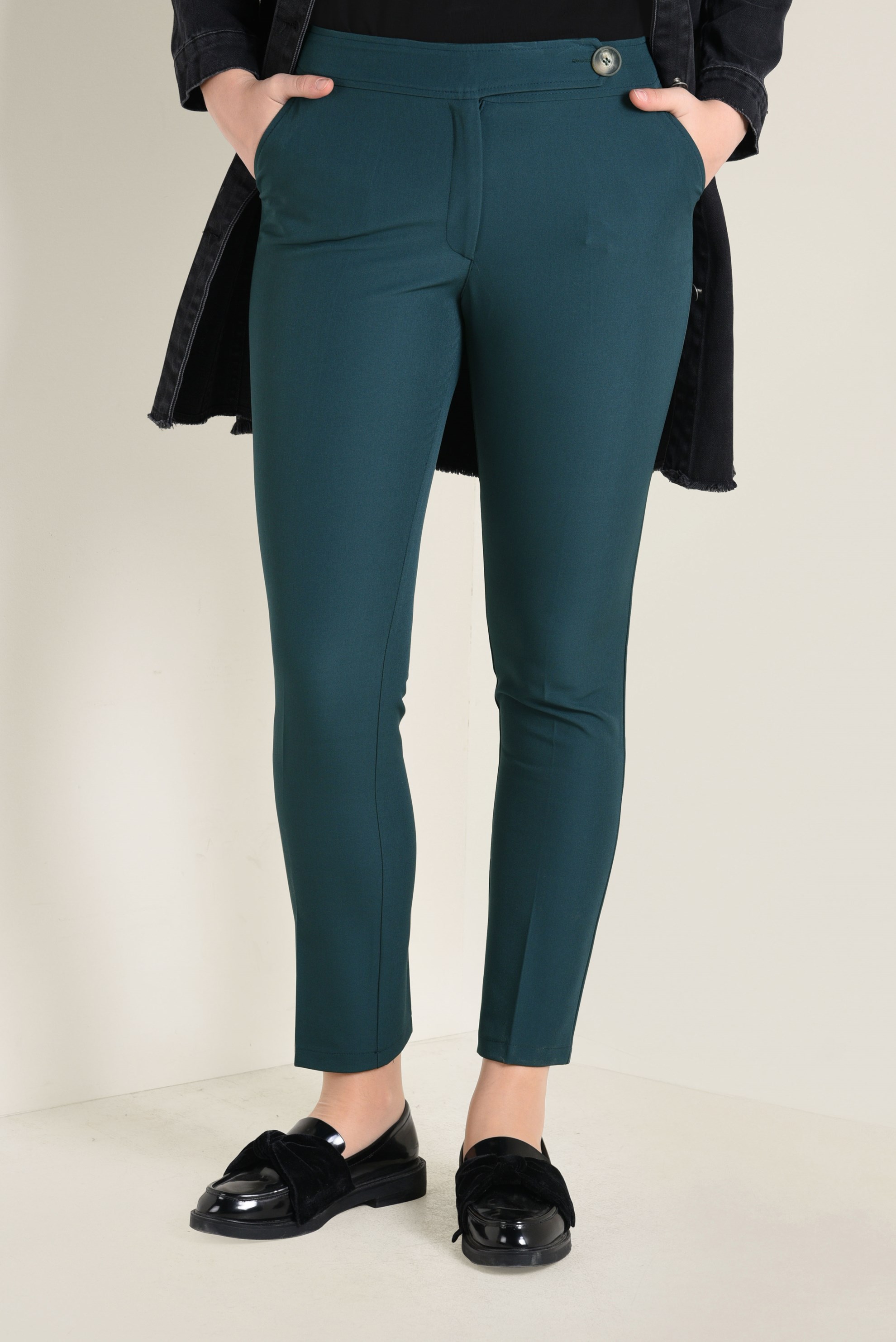 Tesettür giyim MAVİ YANDAN DÜĞMELİ PANTOLON 7433 