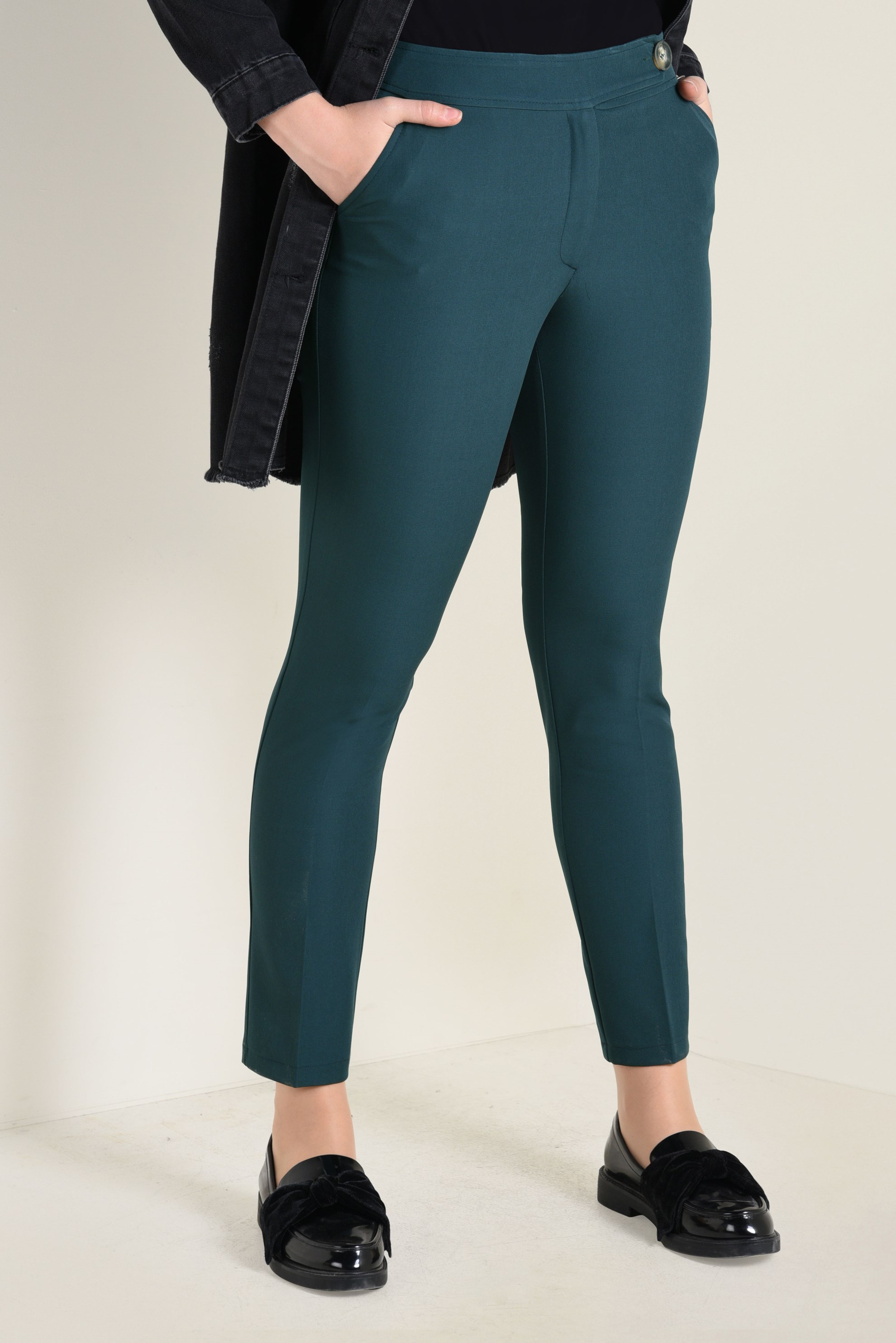 Tesettür giyim MAVİ YANDAN DÜĞMELİ PANTOLON 7433 