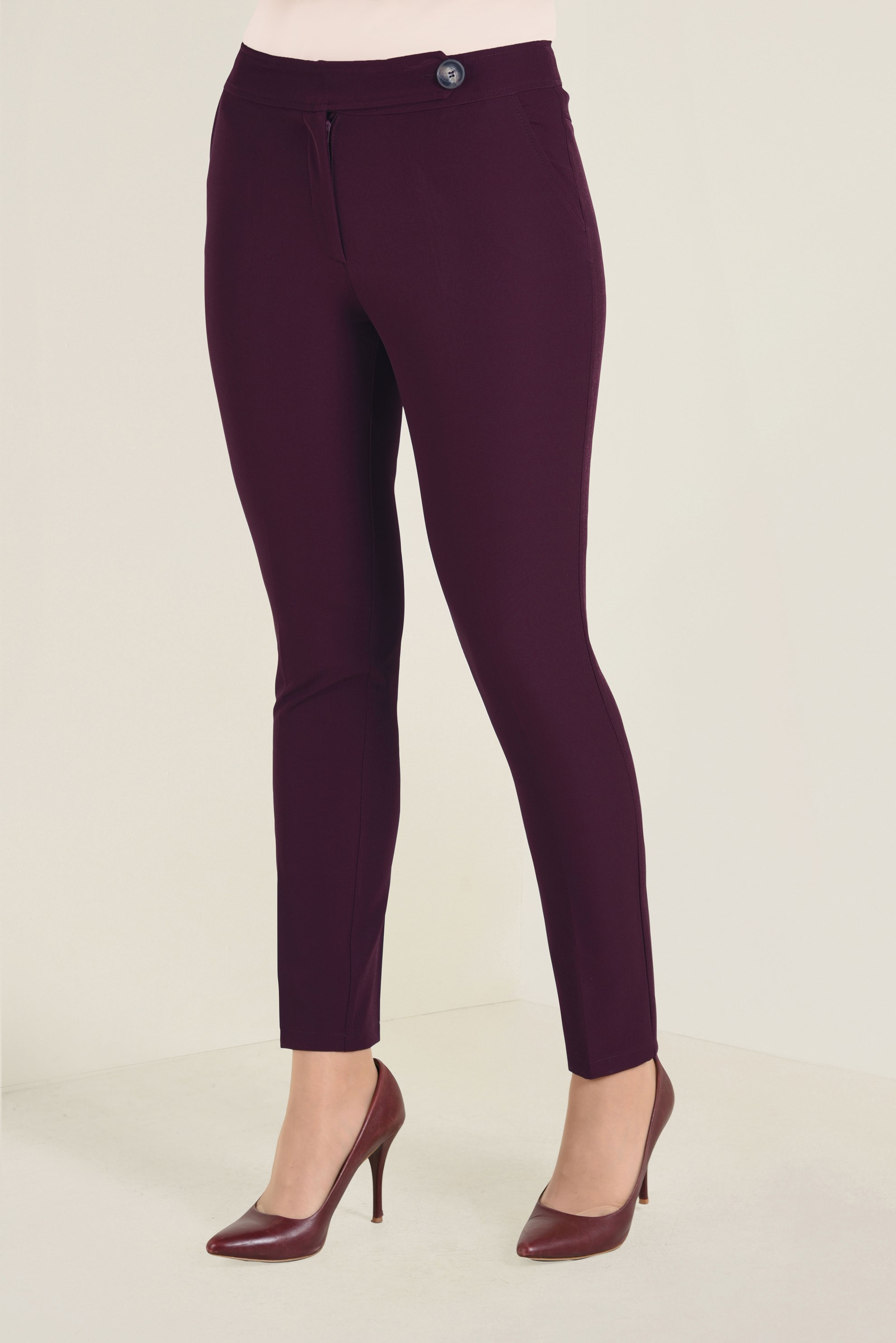 Tesettür giyim BORDO YANDAN DÜĞMELİ PANTOLON 7433 