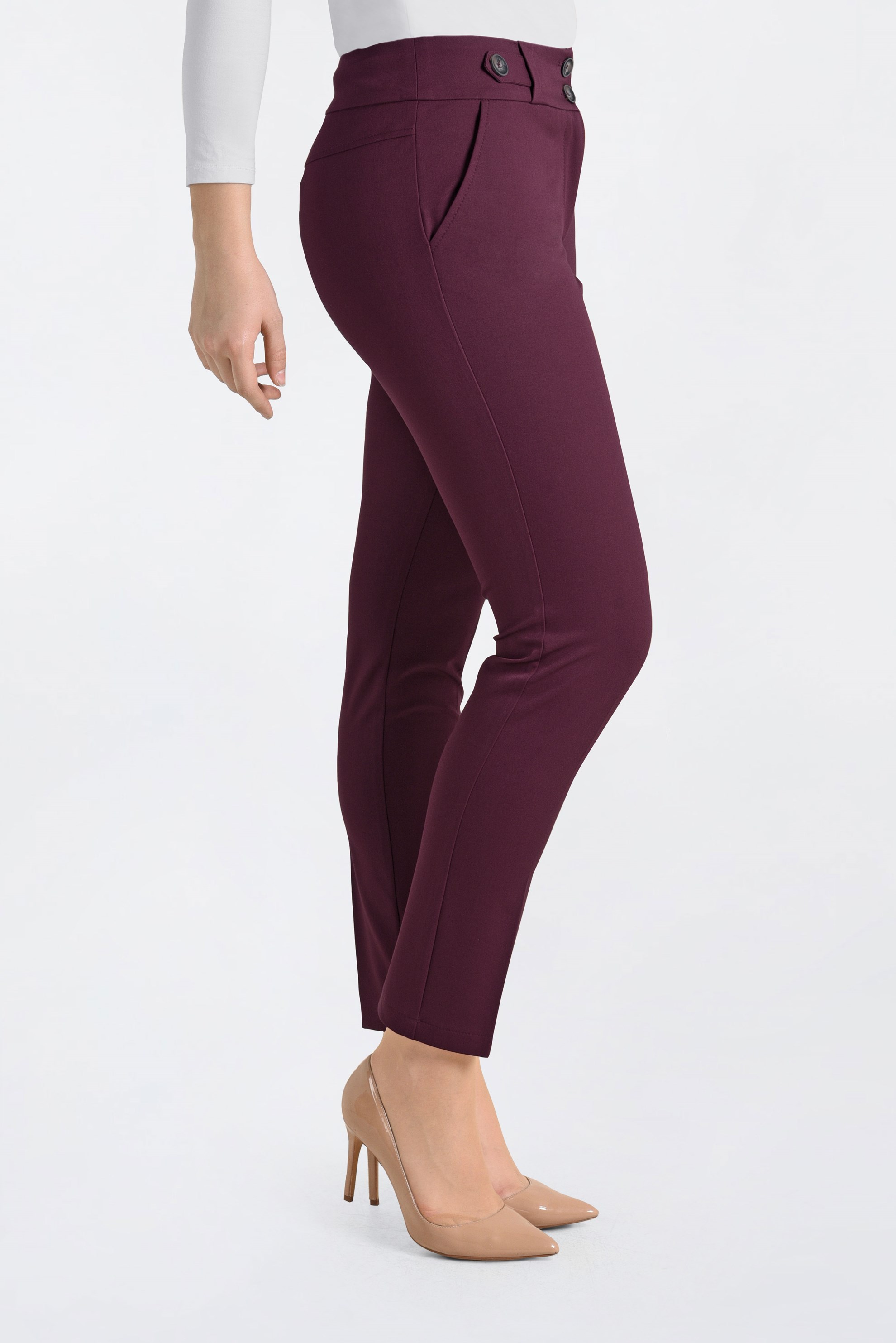 Tesettür giyim BORDO DÜĞME DETAYLI PANTOLON 7435 