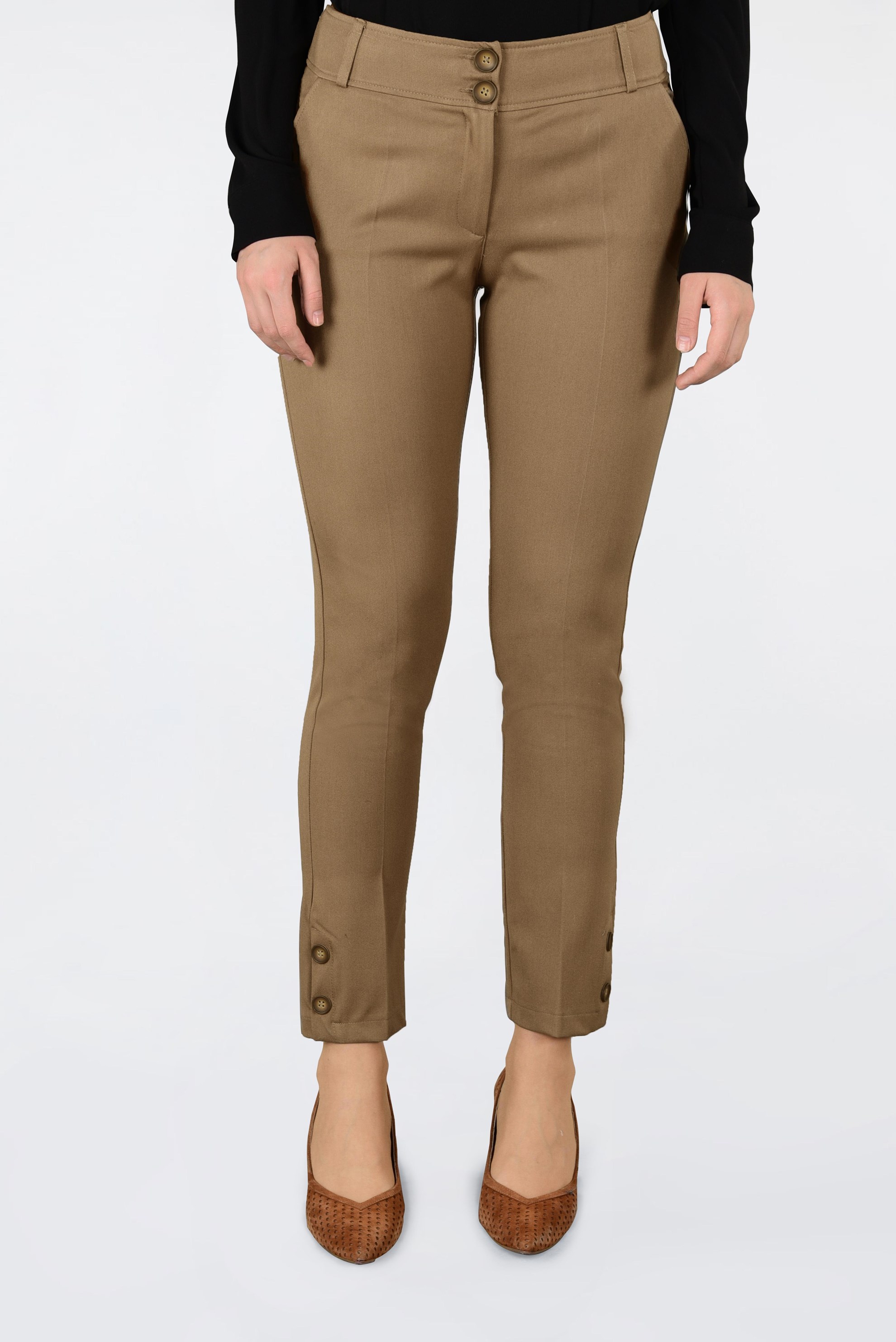 Tesettür giyim KAHVE DAR PAÇA BİLEKLERİ DÜĞME DETAYLI PANTOLON 7436 