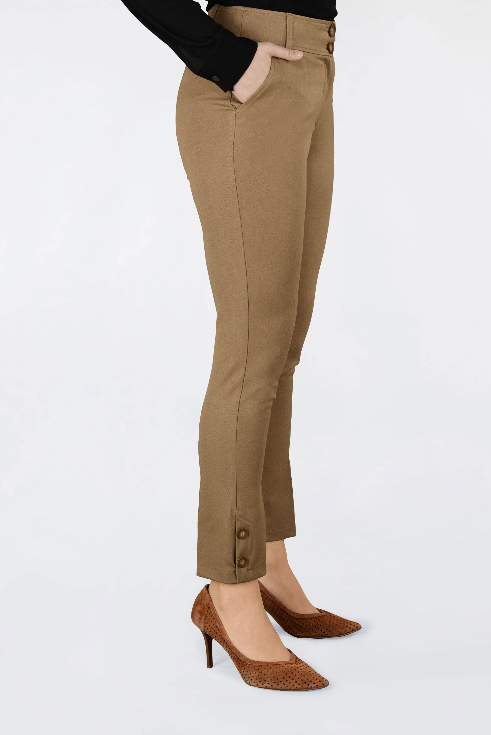 Tesettür giyim KAHVE DAR PAÇA BİLEKLERİ DÜĞME DETAYLI PANTOLON 7436 