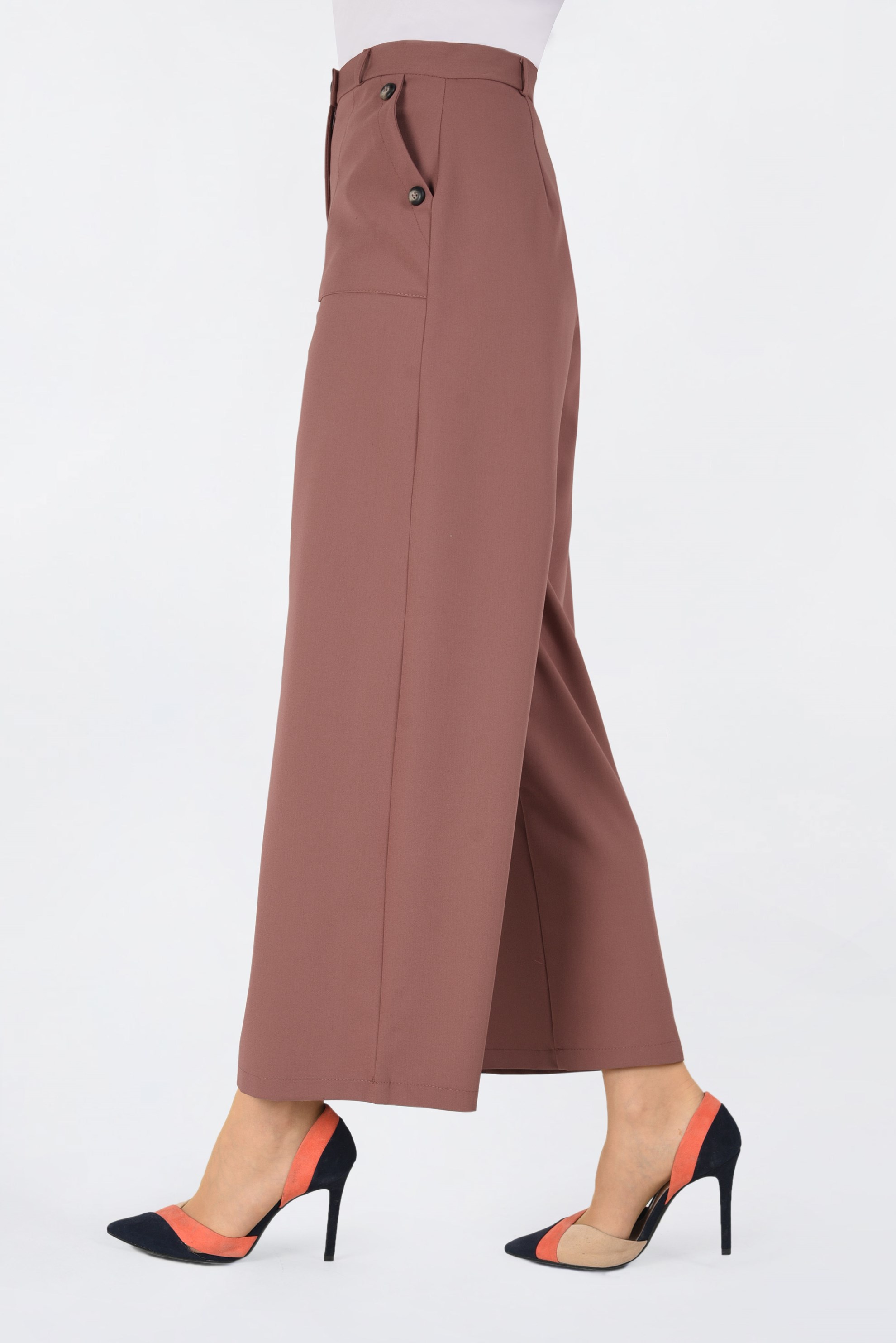 Tesettür giyim TURUNCU YÜKSEK BEL DÜĞMELİ BOL PAÇA PANTOLON 7438